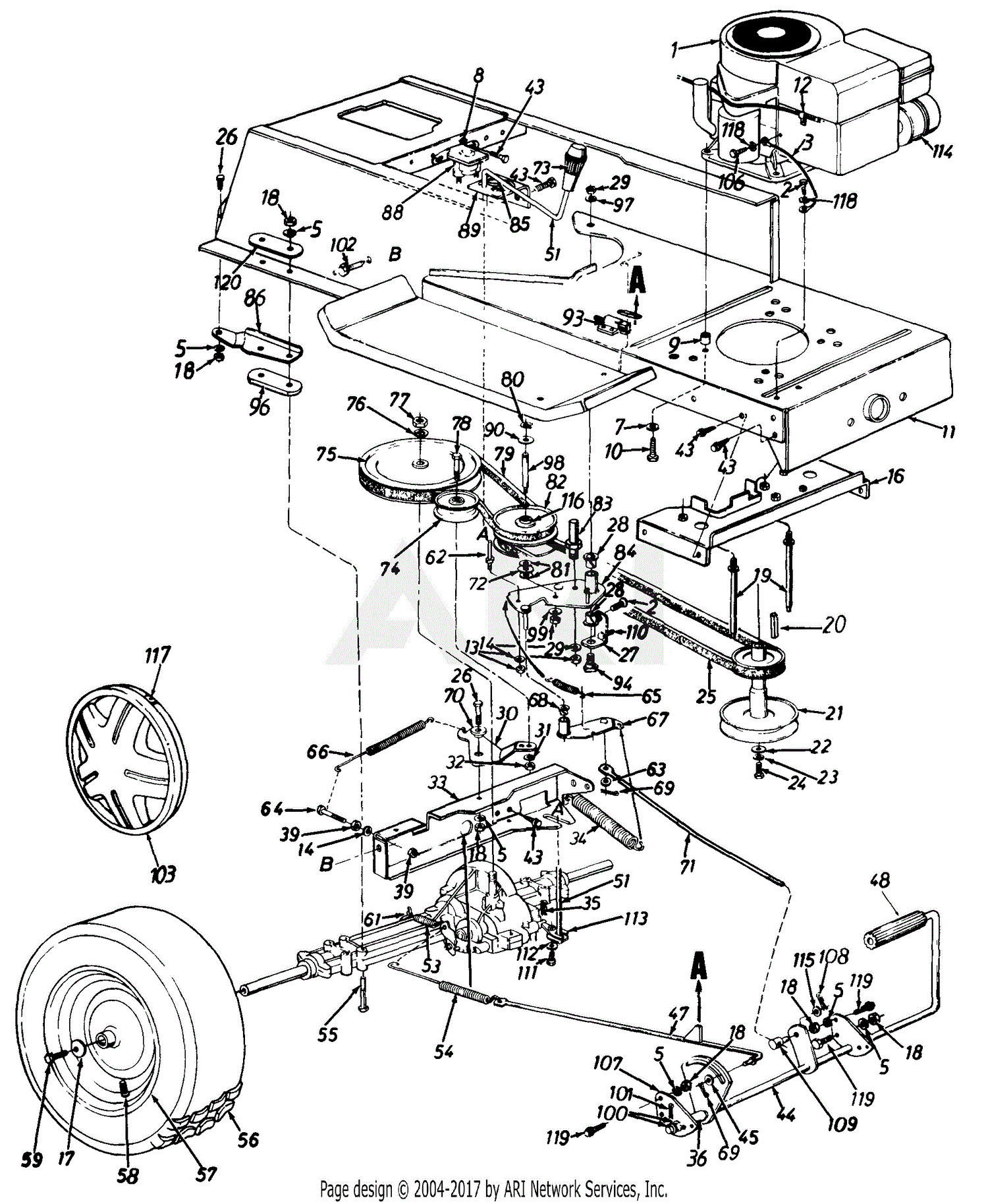 MTD 134L667F118 (1994) Parts Diagram for Wheels, Rear/Drive/Frame ...