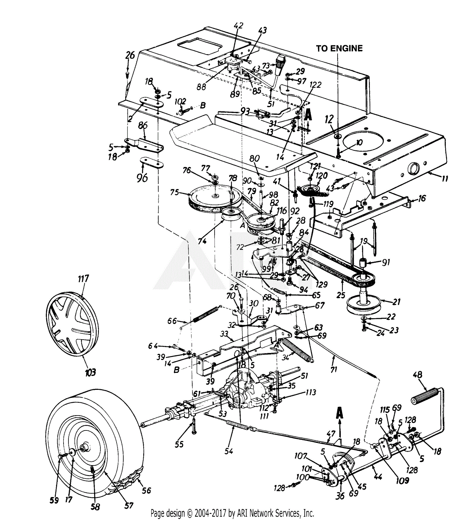 MTD 135E660F301 (1995) Parts Diagram for Frame Lower/Drive/Pedal ...