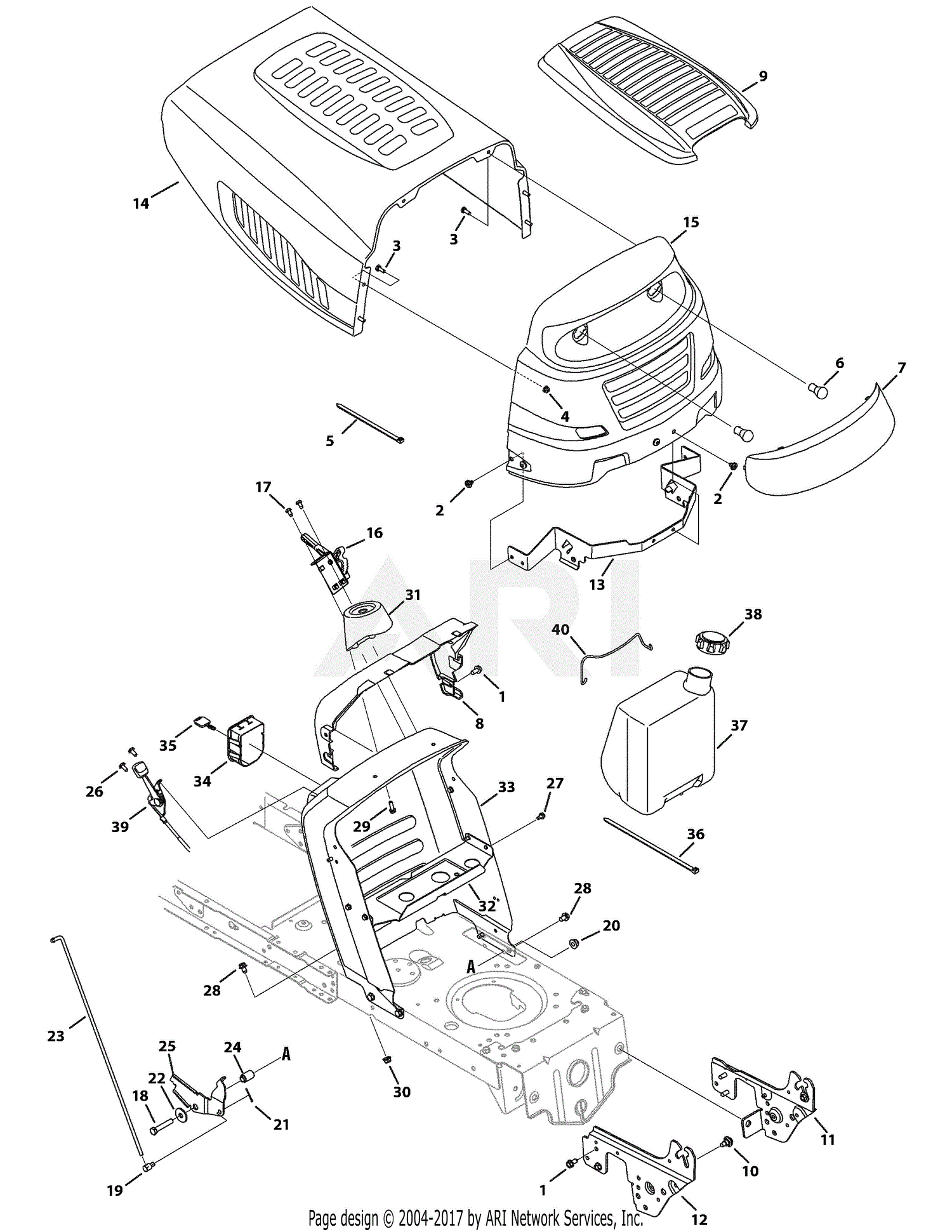 MTD 13AJ795G004 (2009) Parts Diagram for Hood Assembly