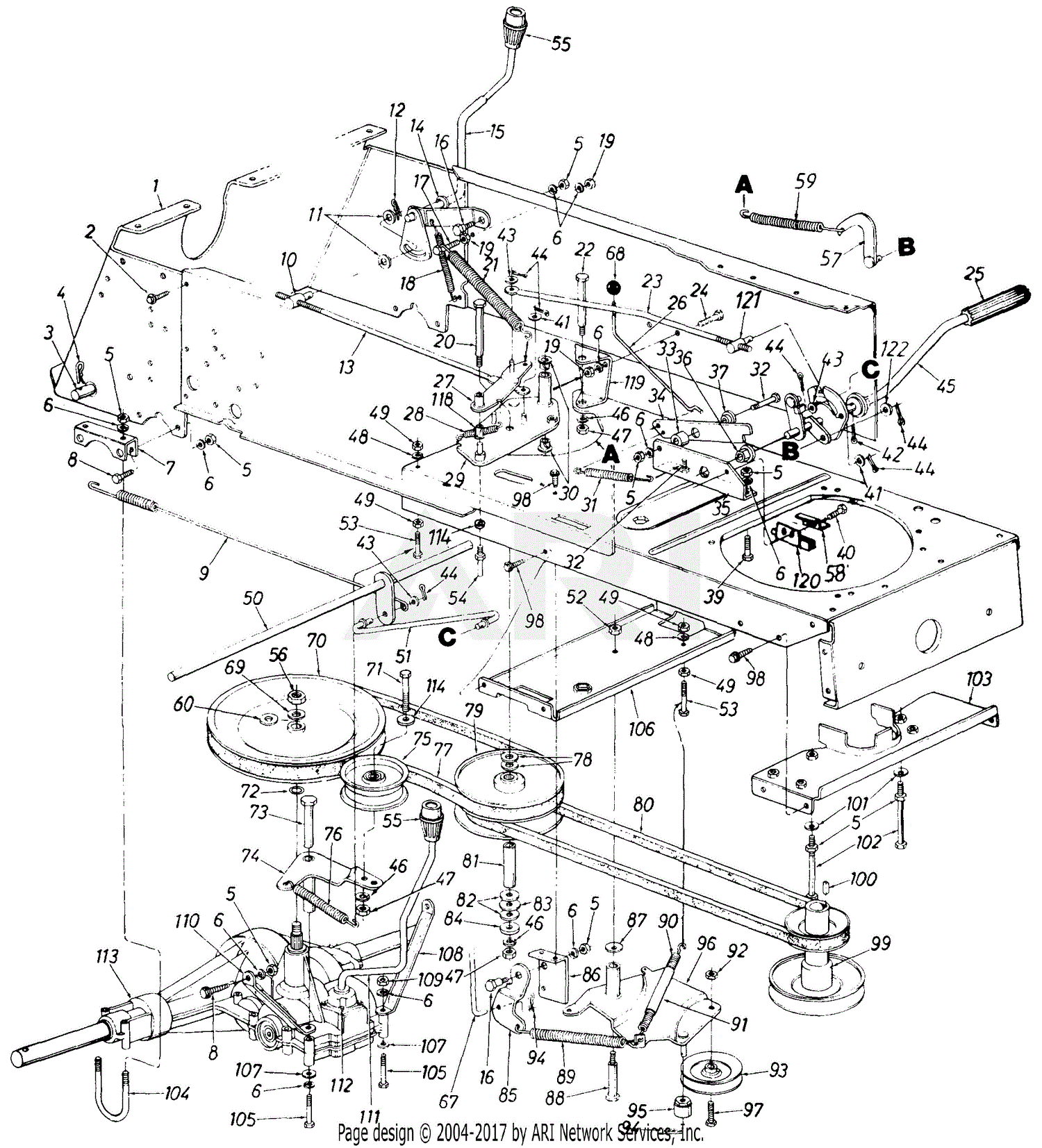 MTD 142-840H002 (1992) Parts Diagram for Levers, Drive & Transmission