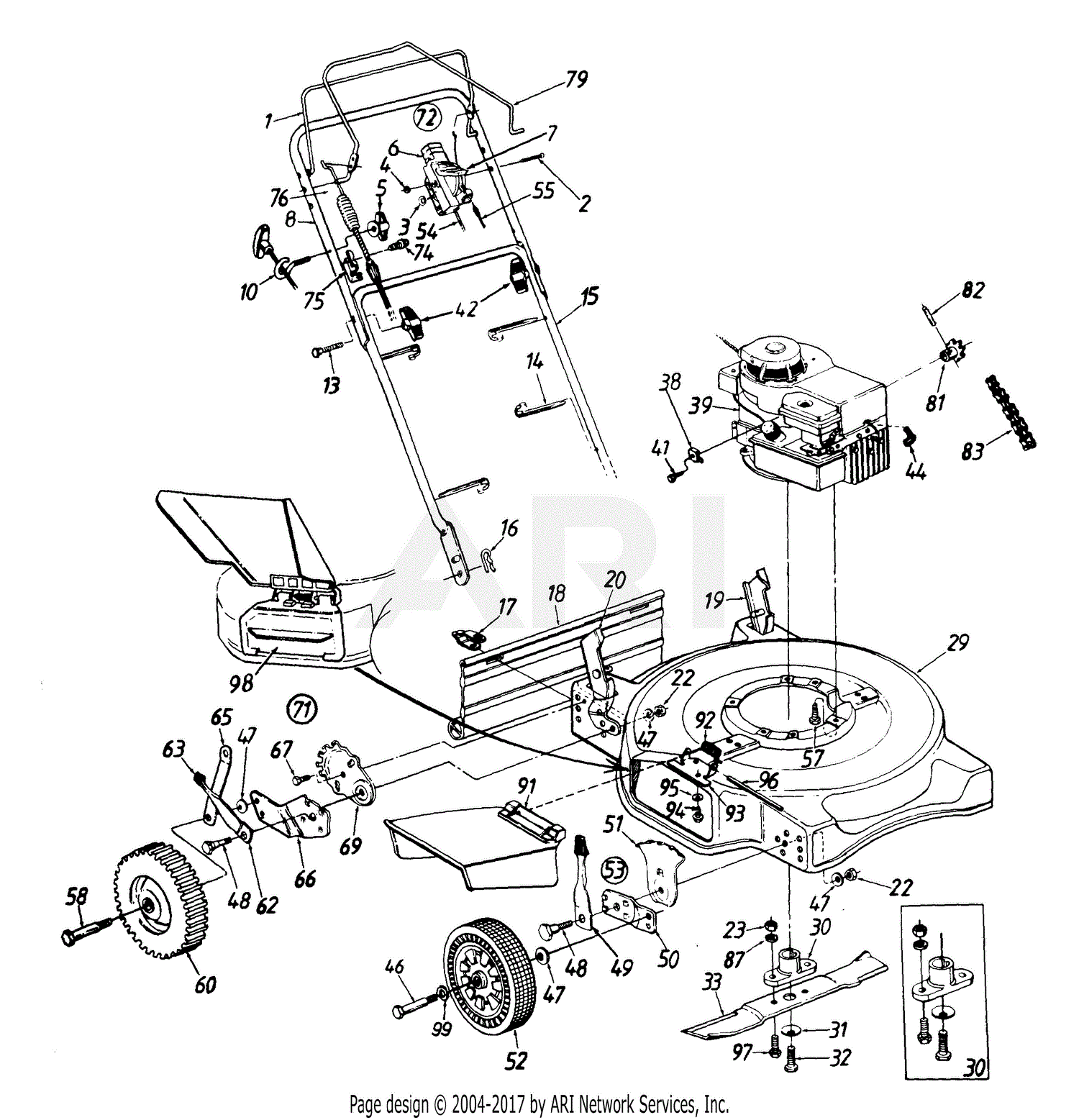 MTD 123-280B205 (1993) Parts Diagram for Handle And Wheel Assembly