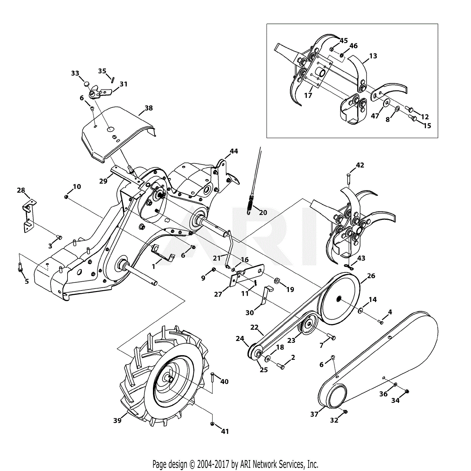 MTD 21AB45M8704 2013 Parts  Diagram for Tine Drive