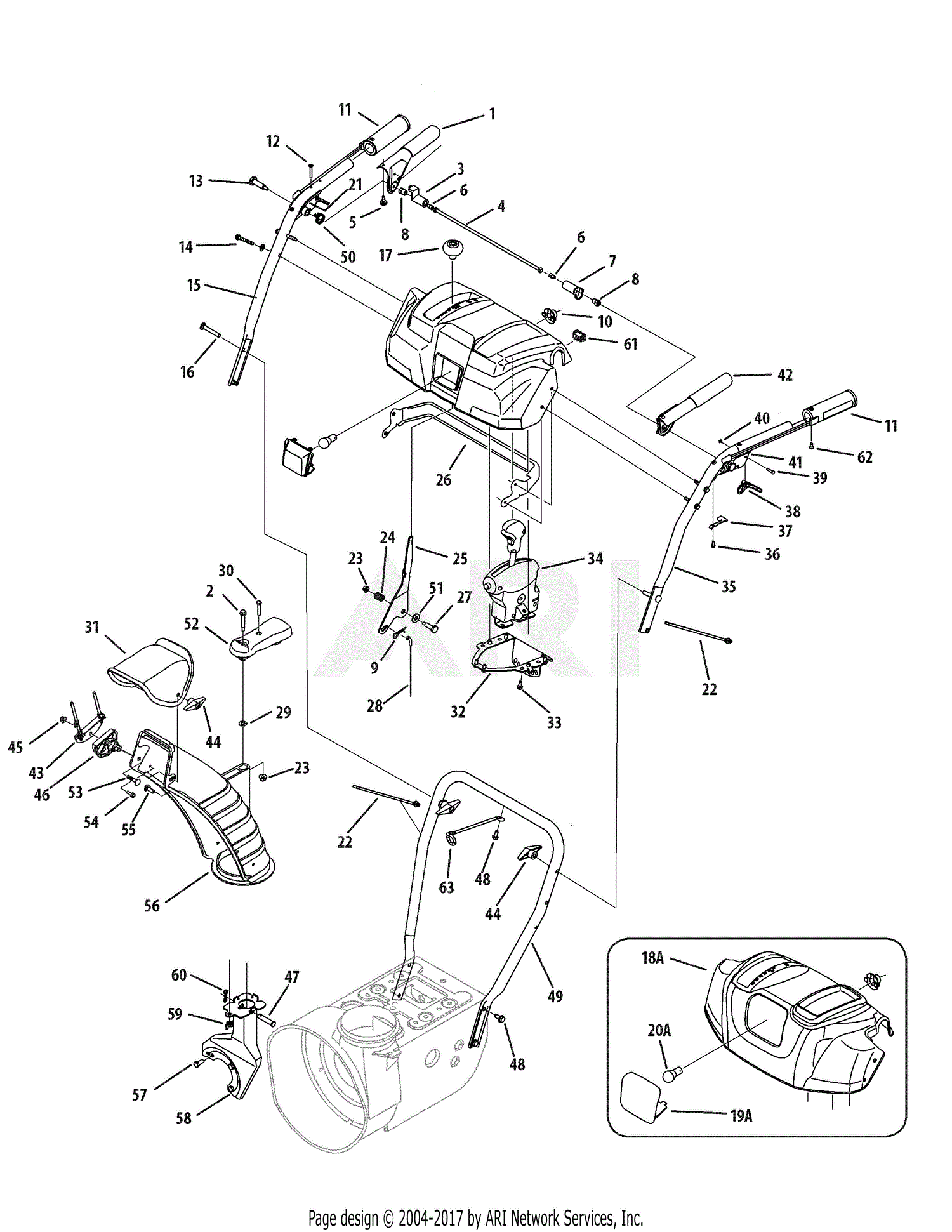 MTD 31AH5ZLH704 (2008) Parts Diagram for Handle & Discharge Chute