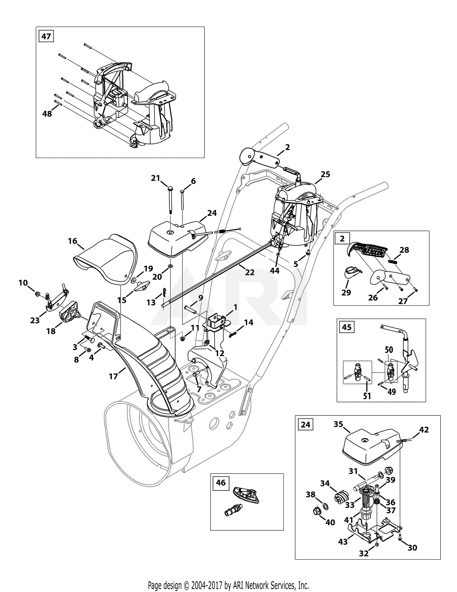 MTD 31AH55LH704 (2012) Parts Diagram for Chute 4-Way Control (Non-Electric)