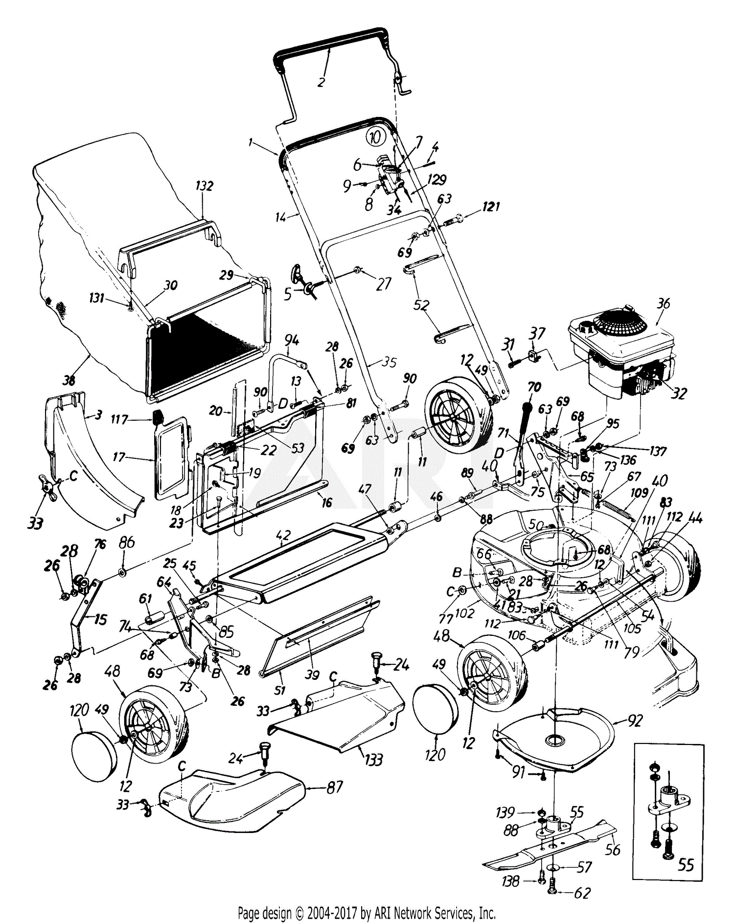 Mtd 112-818r101 (850-6198 8874) (1992) Parts Diagram For Handle And 