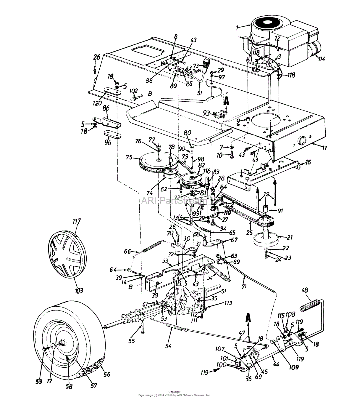 MTD 135L675G205 (1995) Parts Diagram for Frame Lower/Drive/Pedal ...