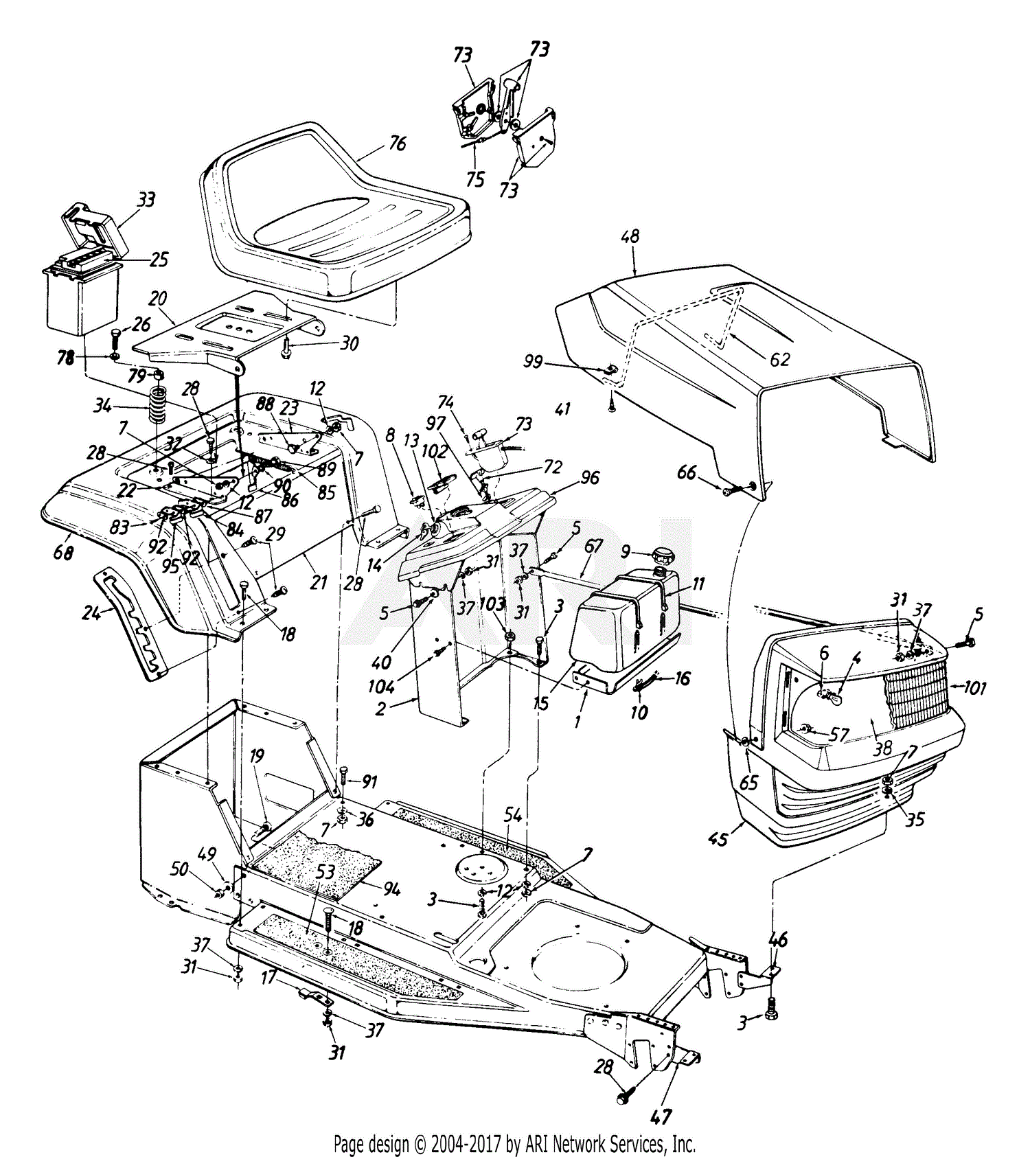 MTD 132-450F115 (990139) (1992) Parts Diagram for Hood And Seat Assembly