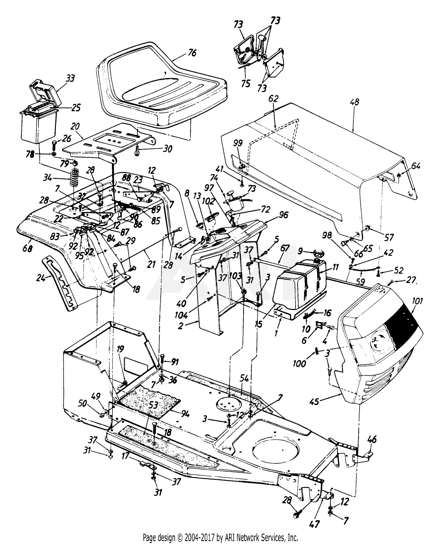 Mtd 132-450f205 (1992) Parts Diagram For Hood And Throttle Assembly