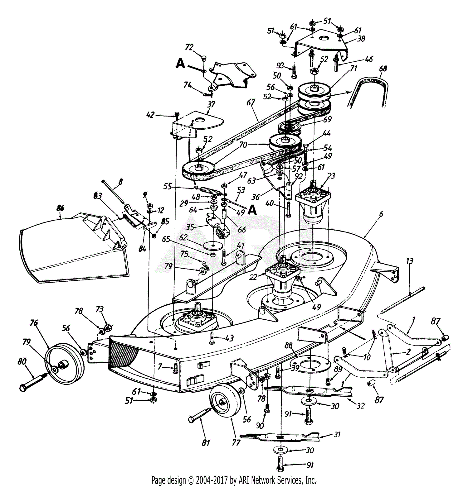 MTD 144Q828H118 (1994) Parts Diagram for Deck Assembly