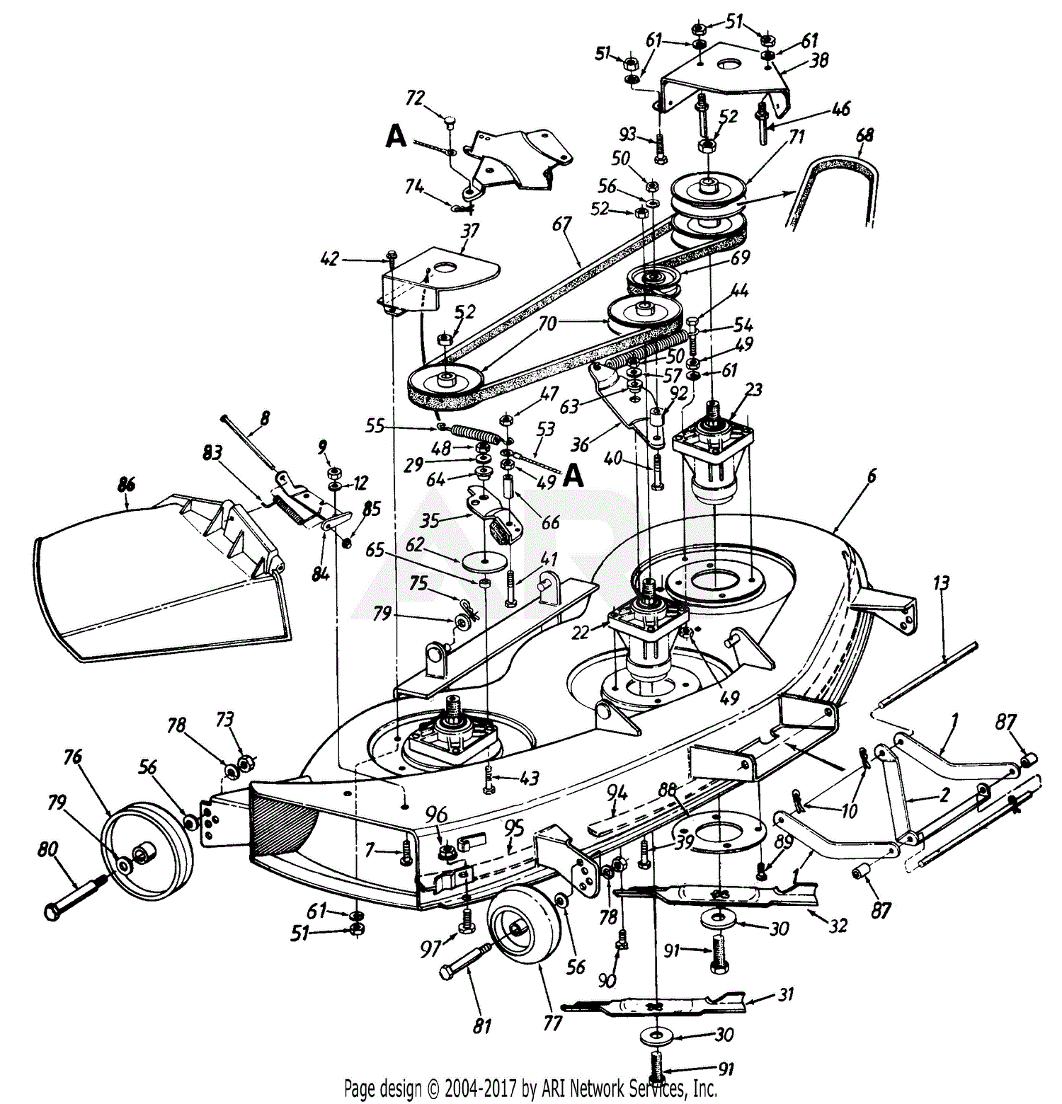 MTD 145S820H118 (1995) Parts Diagram for Deck Assembly/Blades