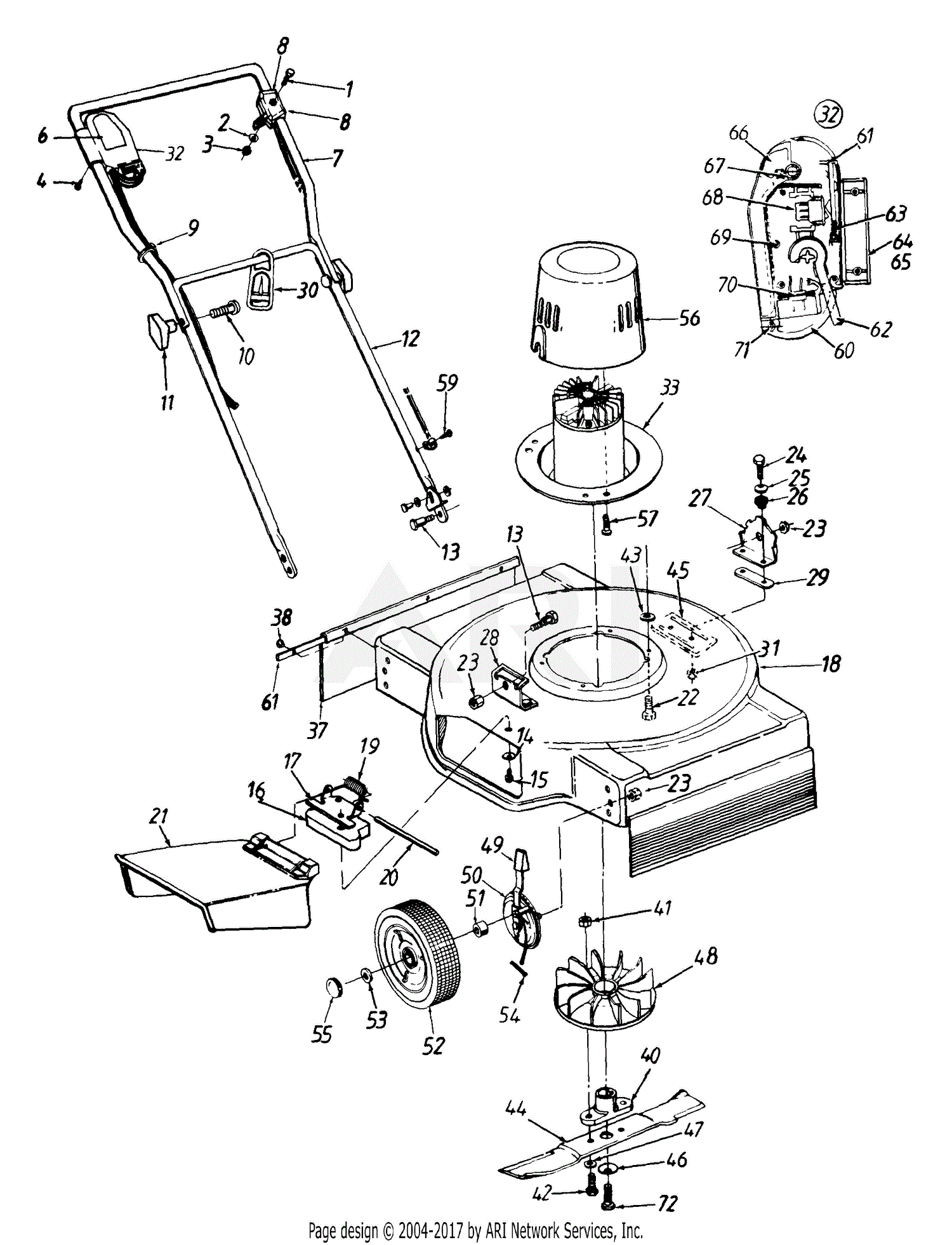 MTD 183-427-033 (75747) (1993) Parts Diagram for Deck And Handle Assembly