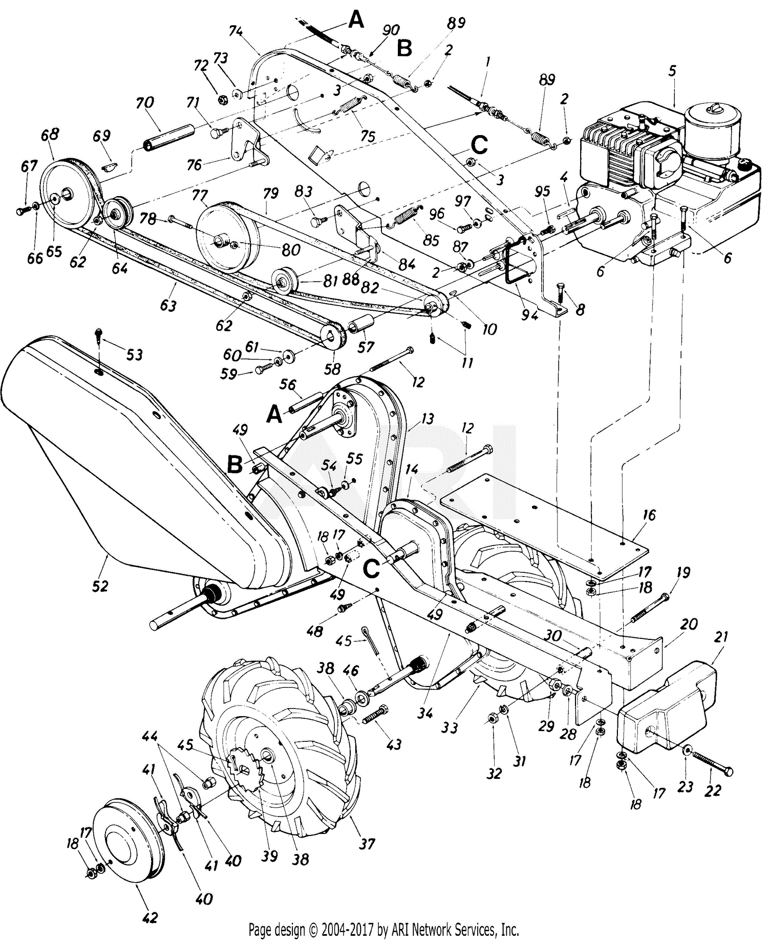 MTD 21402S (1985) Parts Diagram for Tiller