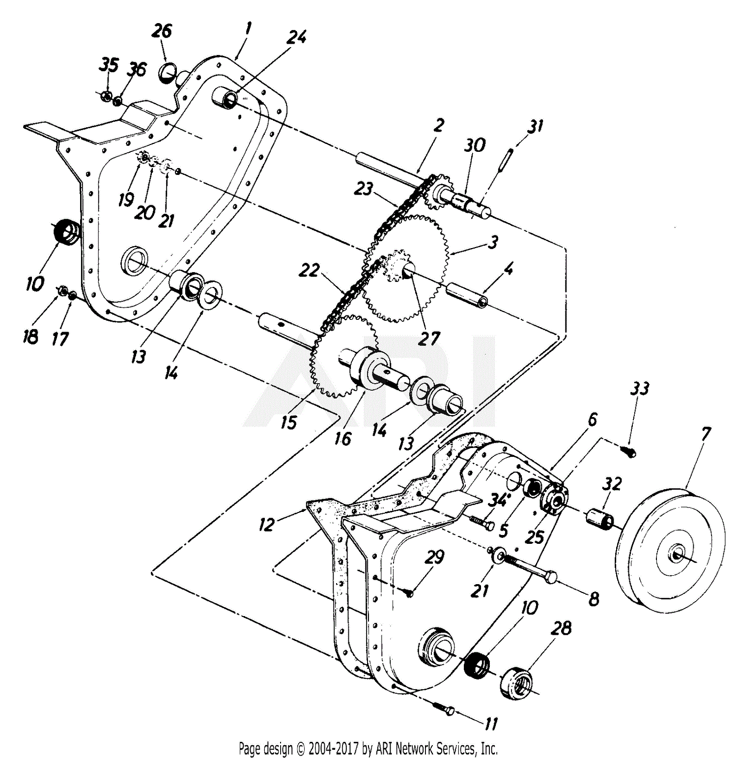 MTD 031-009 (1990) Parts Diagram for Chain Case Assembly