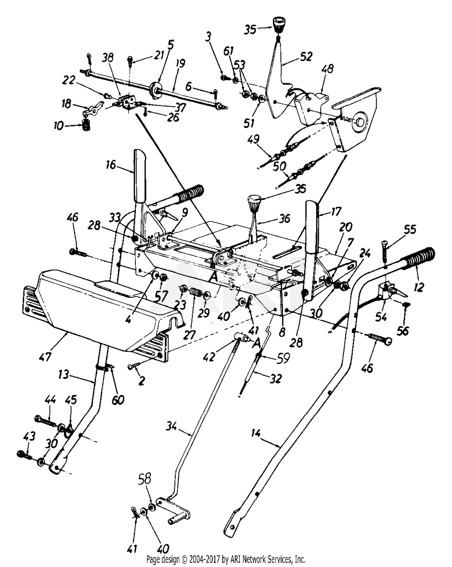 MTD 313-642F095 (1993) Parts Diagram for Handle Assembly