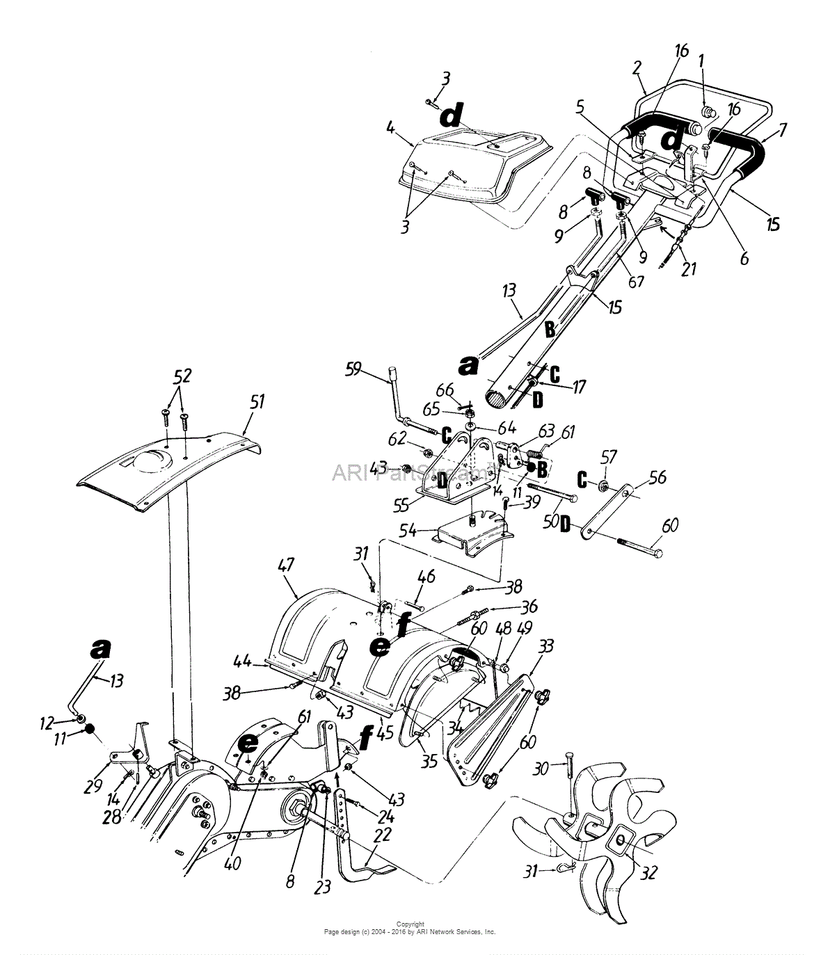 MTD 21A-410-372 (1997) Parts Diagram for Handle Assembly/Tine Assembly