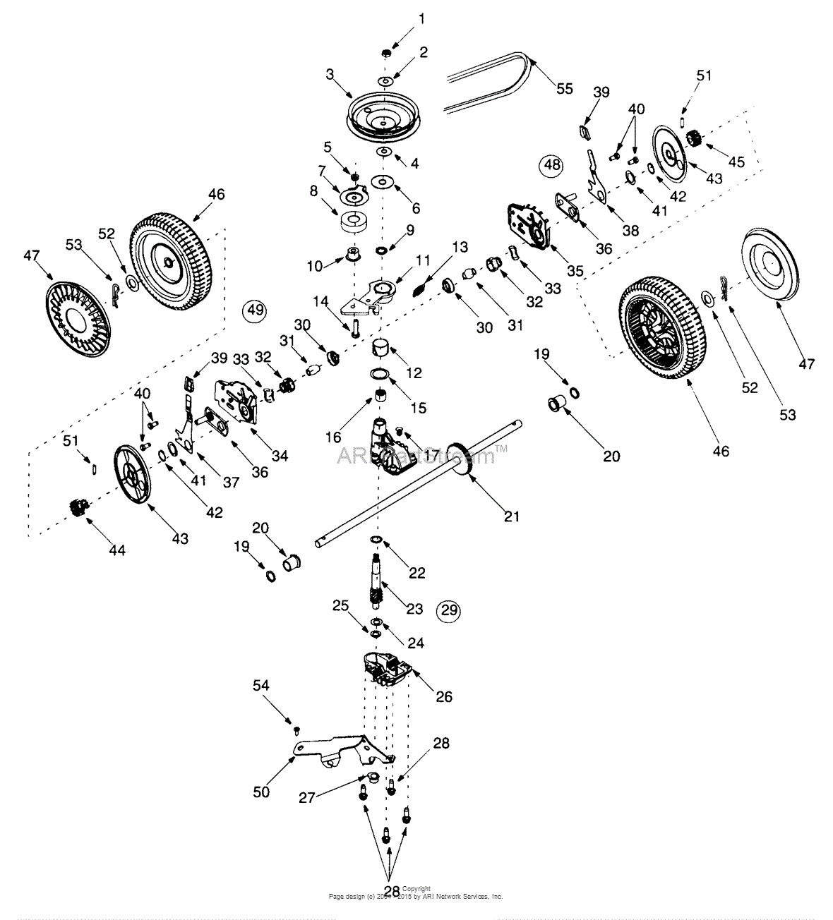 MTD 12BE459H352 (2000) Parts Diagram for Transmission Assembly & Wheels