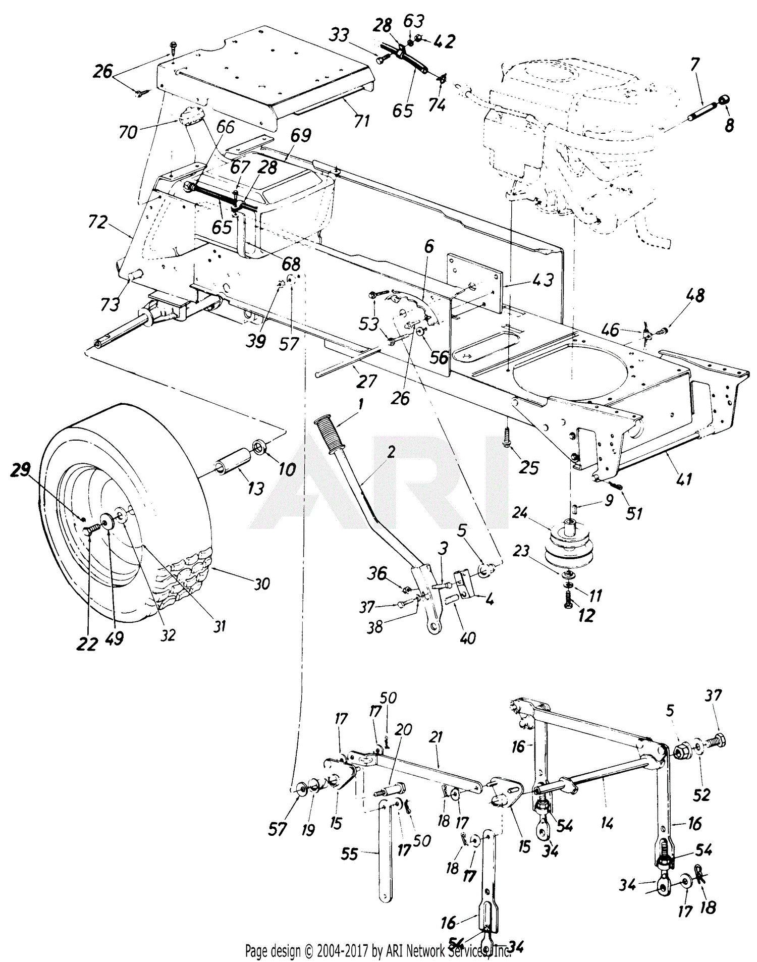 MTD 132-820H205 (1992) Parts Diagram for Lift Assembly, Gas Tank & Wheels