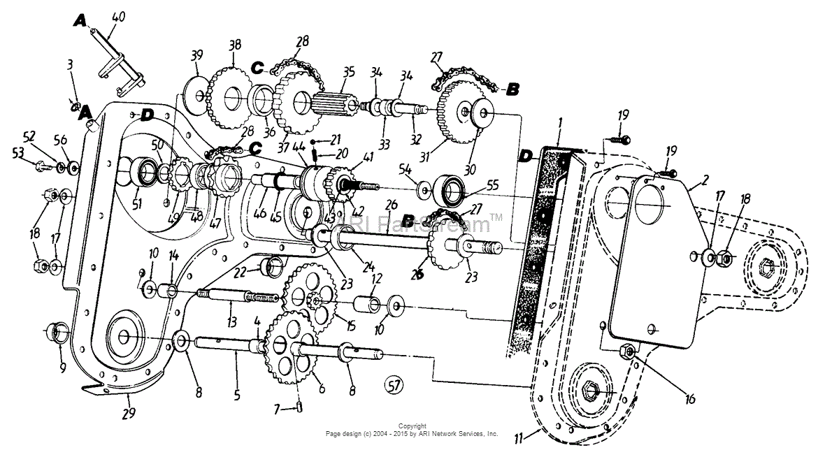 MTD 215-420-016 (1995) Parts Diagram for Gear Case Assembly