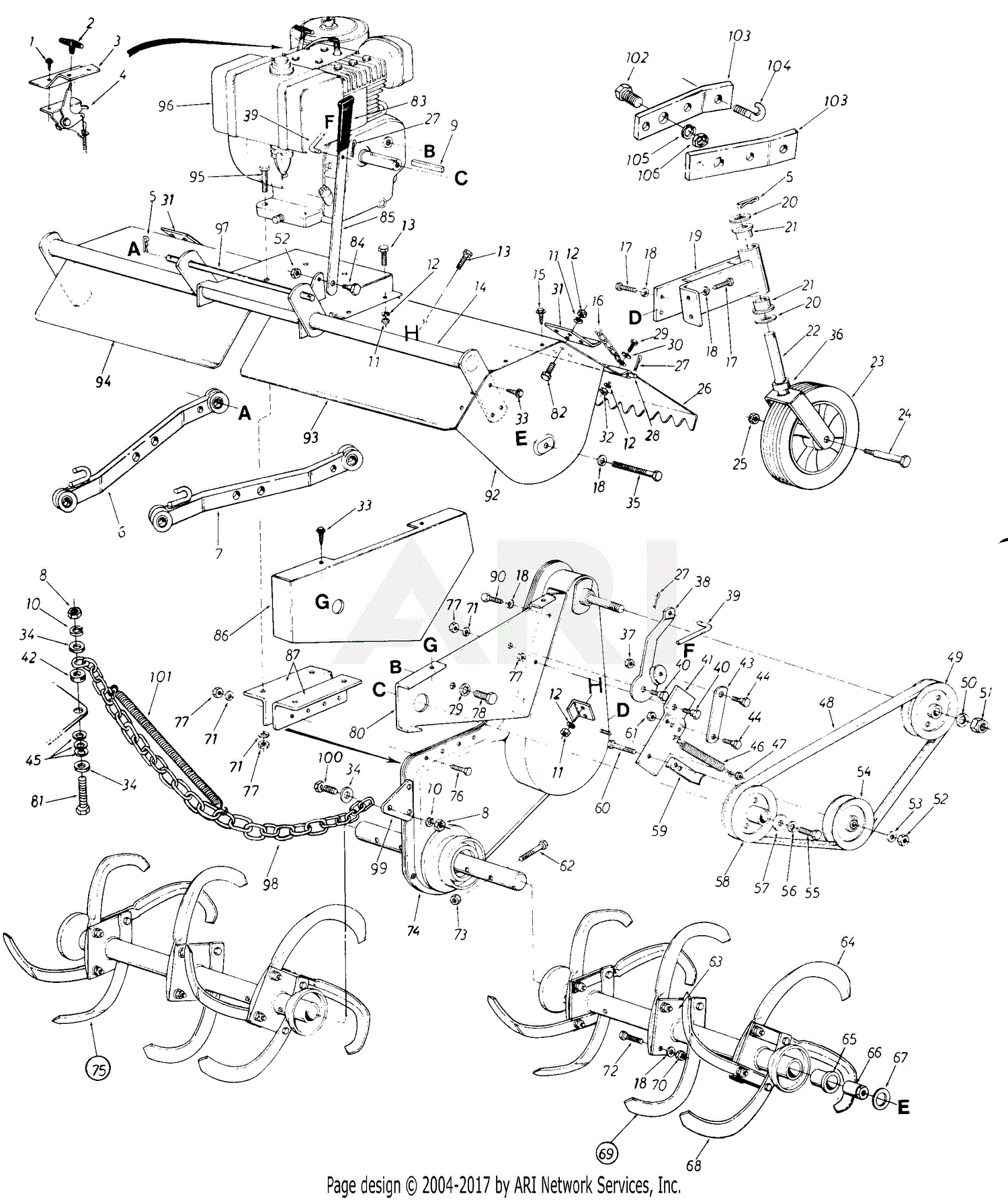 MTD MTD Snowflite 316-960-205 Parts Diagram for Tiller Attachment