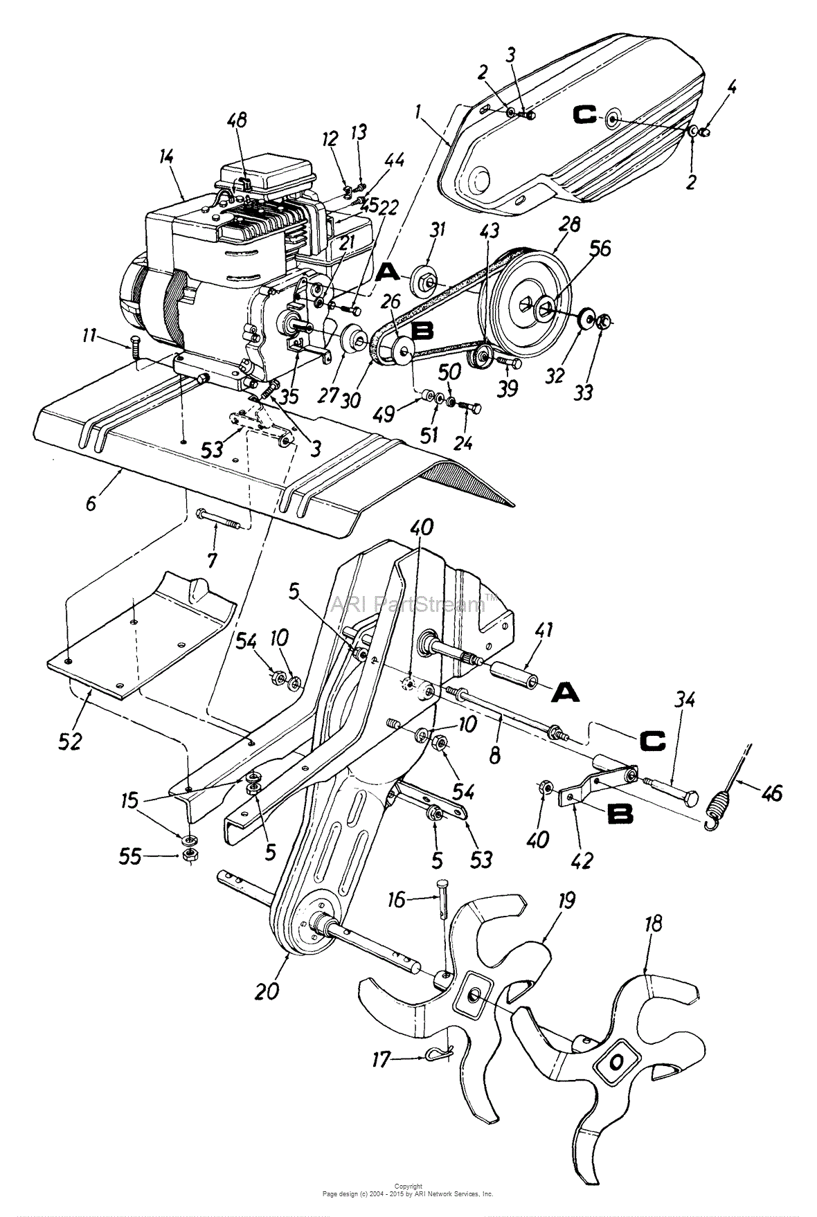 MTD 212340062 (95208) (1992) Parts Diagram for Engine And Tine Assembly