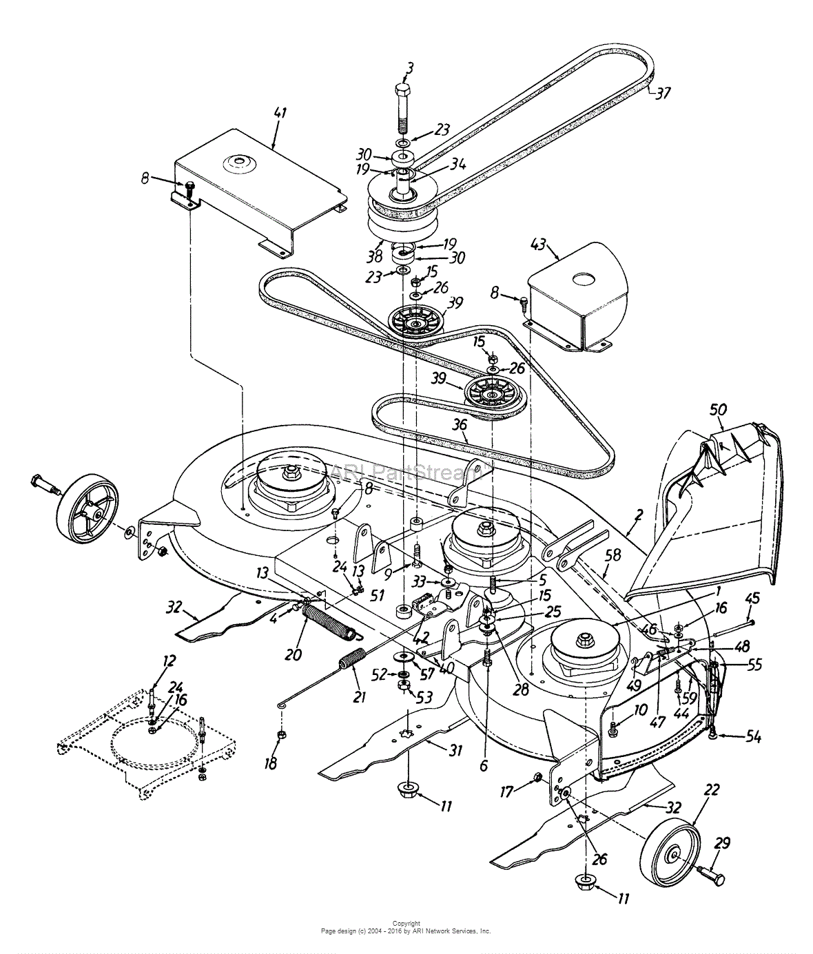 MTD 13AG679H009 (1997) Parts Diagram for Deck Assembly/Blade Spindles ...
