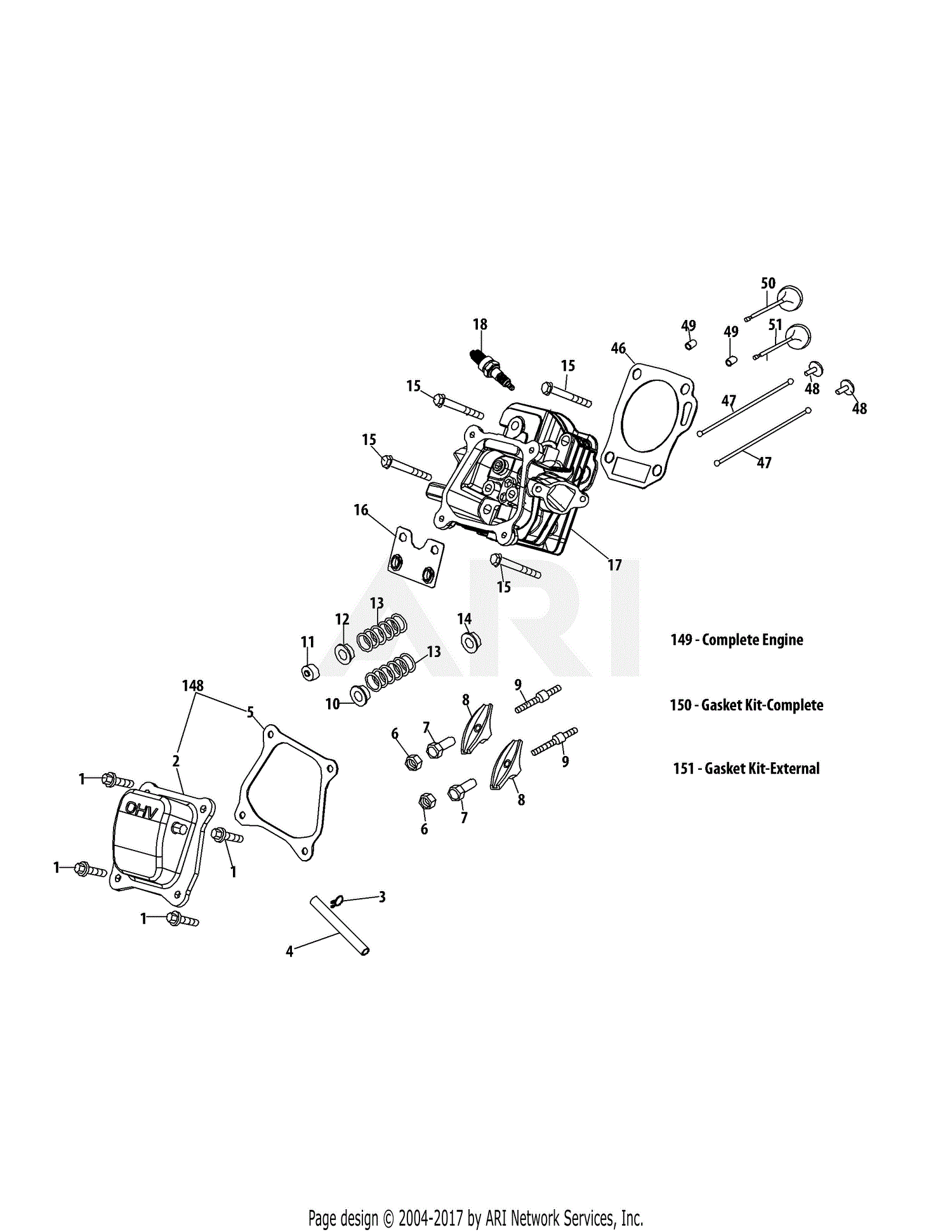 MTD 170-CU Engine Parts Diagram for 170-CU Cylinder Head