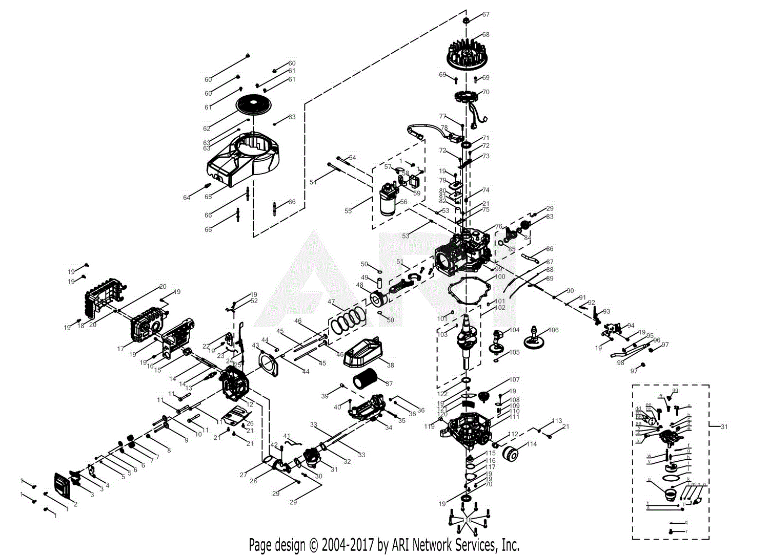 MTD 7T84JU 382cc Engine Parts Diagram for 7T84JU General Assembly