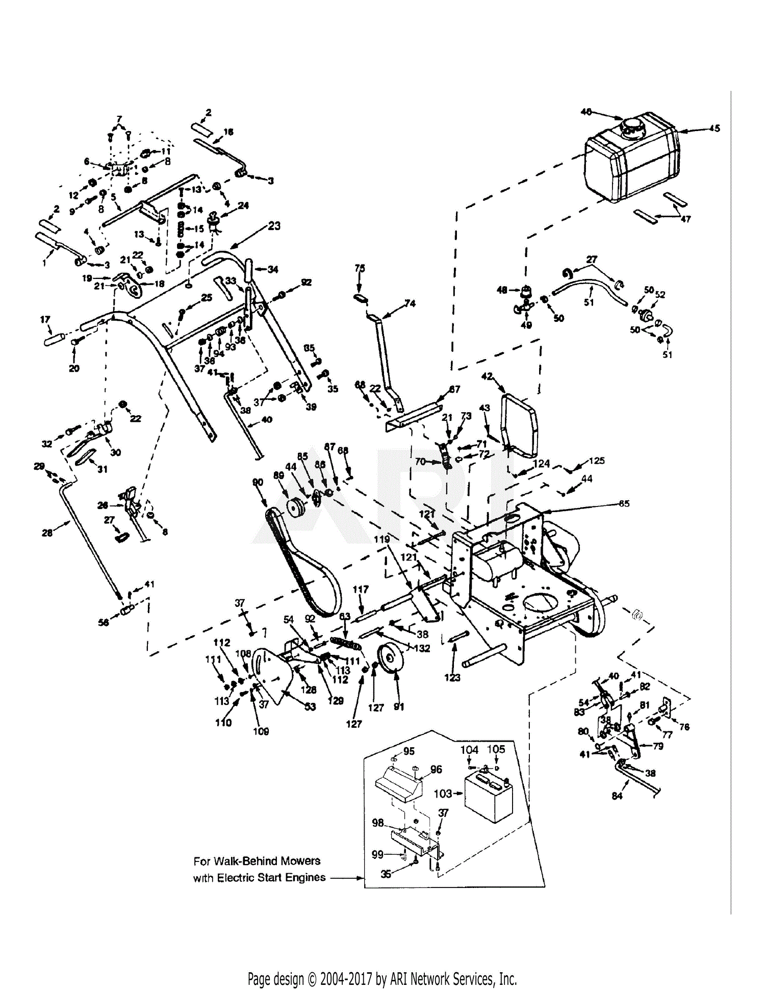 MTD 1336 55AD210R195 Parts Diagram for Handle Assembly