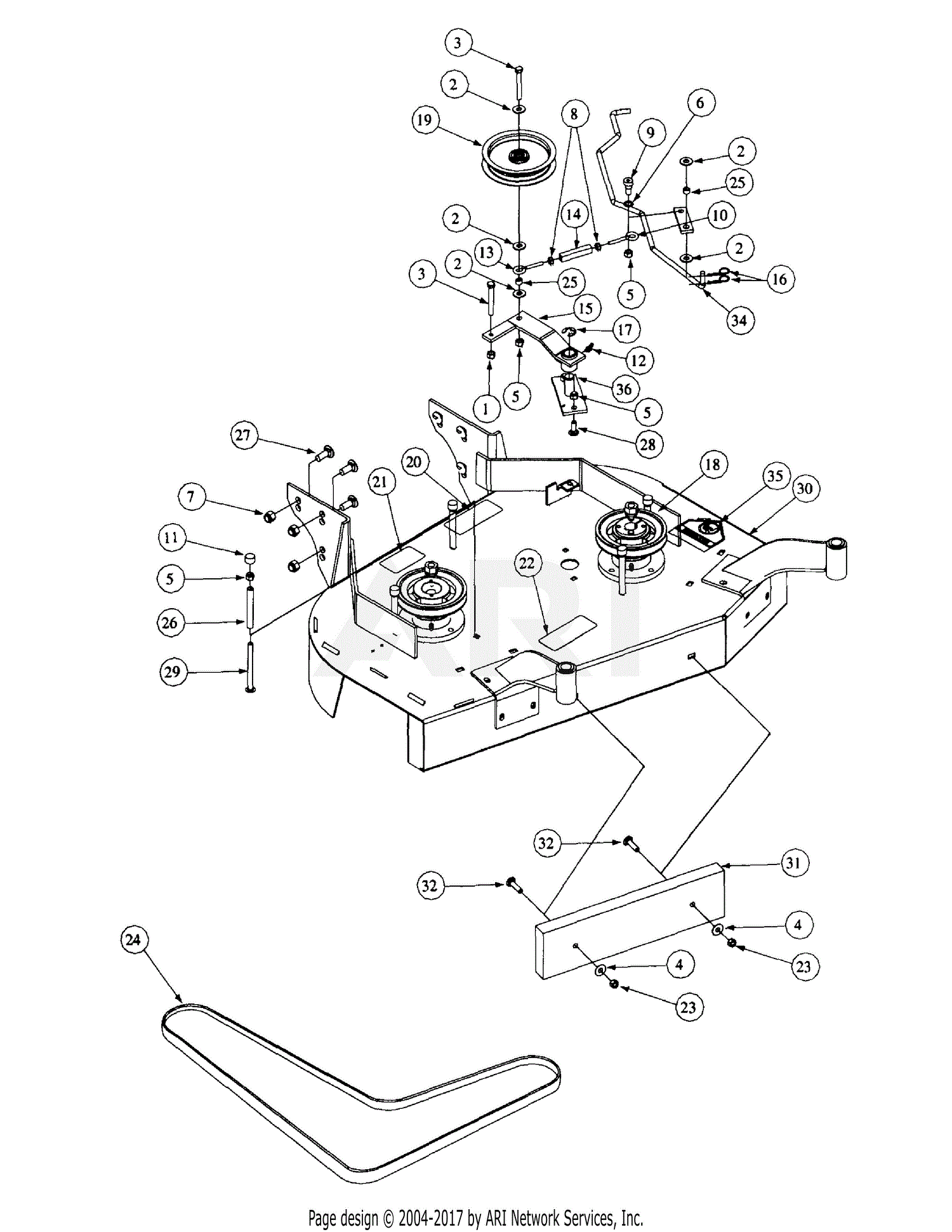 MTD 1336G (2000) 55AE210R195 (2000) Parts Diagram for Deck Assembly