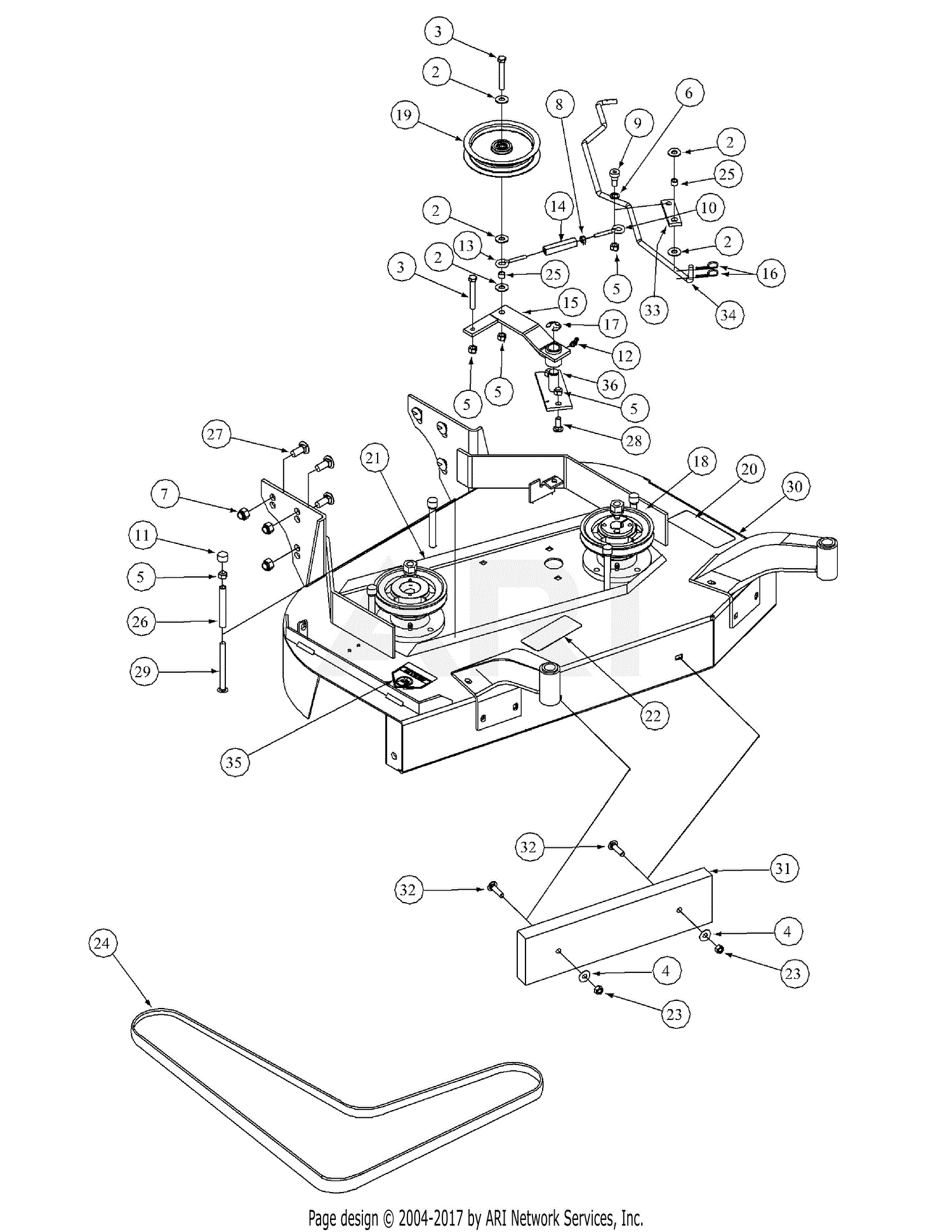 MTD 1336G (2001) 55AE210R195 (2001) Parts Diagram for Deck Assembly