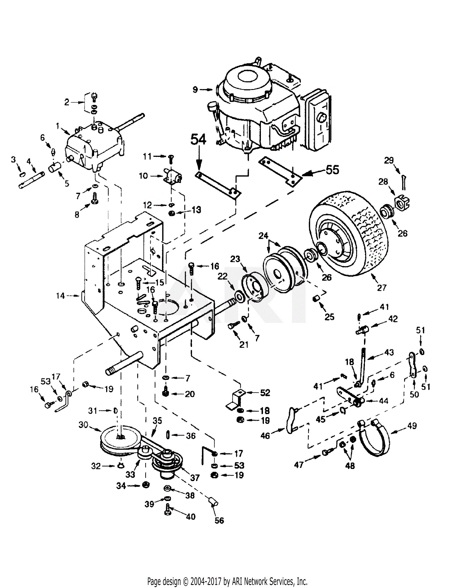 MTD 1652G 55AE223T195 Parts Diagram for Engine Deck