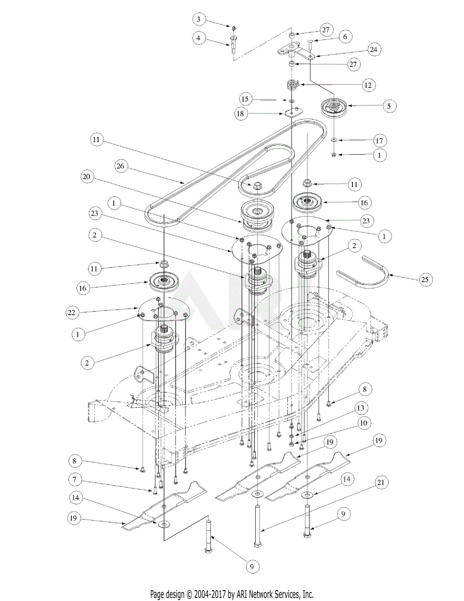 MTD 2054F 55AF3B6K195 Parts Diagram for Float Deck Spindle Assembly