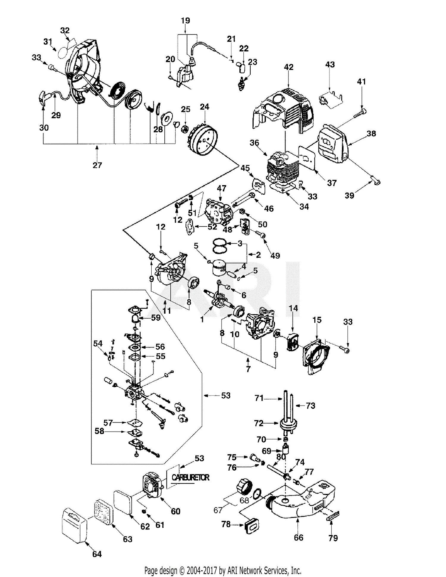 MTD Hedge Clipper 30 HC 59AD202-195 Parts Diagram for Engine Assembly