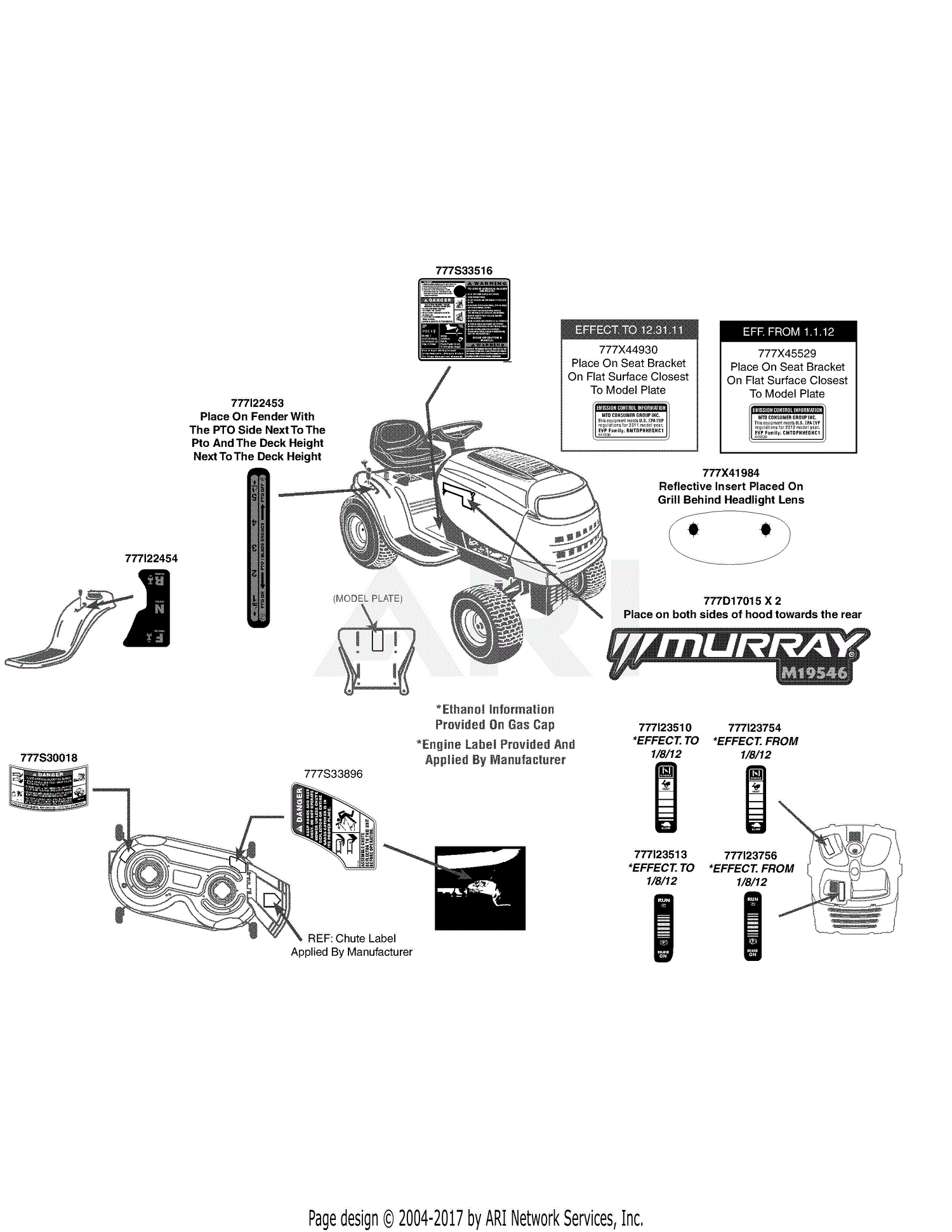 MTD 13AO785T058 (2012) M19546 (2012) Parts Diagram for Label Map Murray