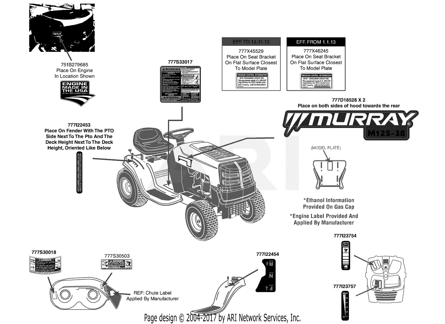 MTD 13AC76LF058 (2013) M125-38 (2013) Parts Diagram for Label Map