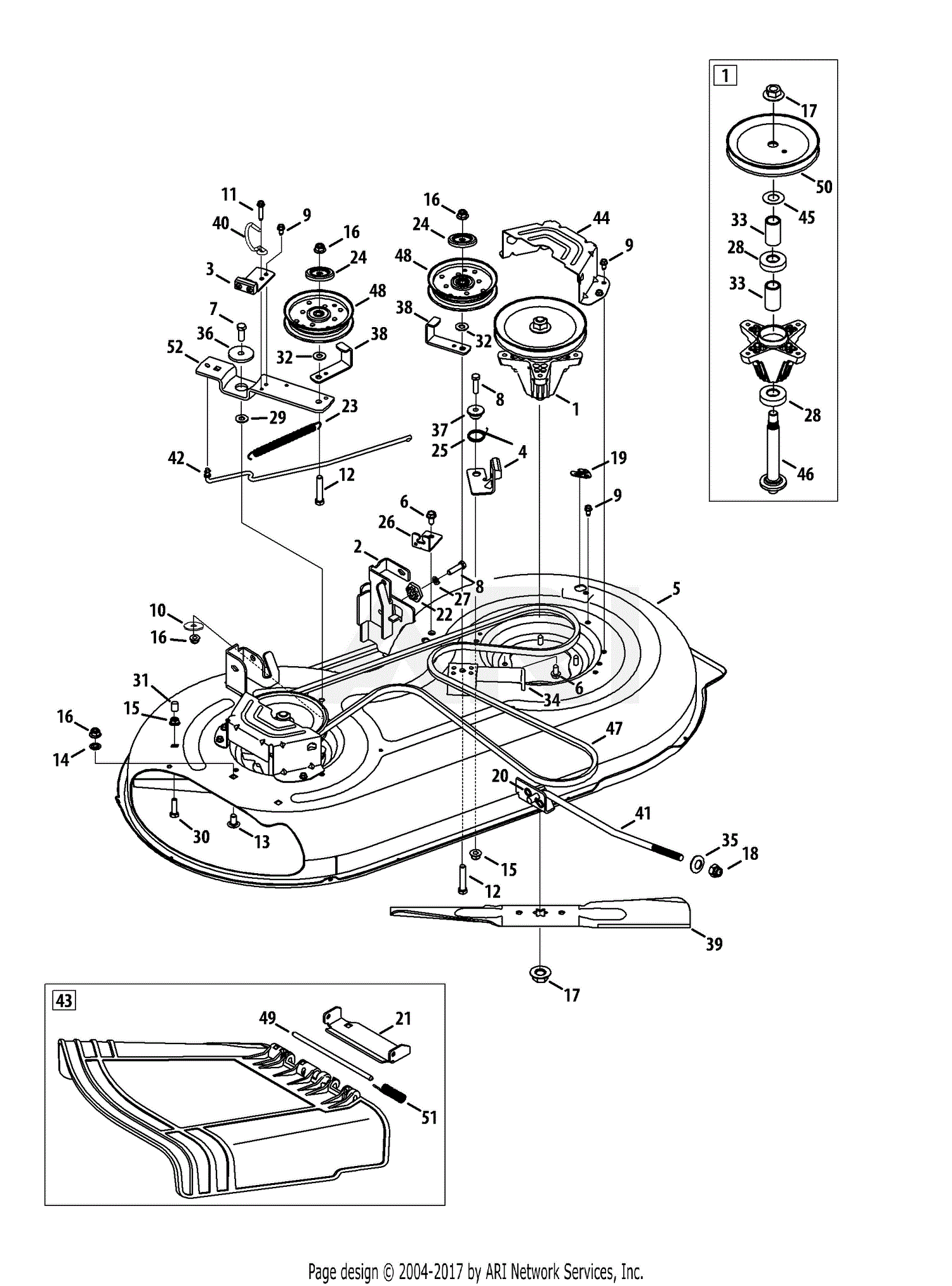 MTD 13AO785S058 (2013) M195-42 (2013) Parts Diagram for Mower Deck 42-Inch