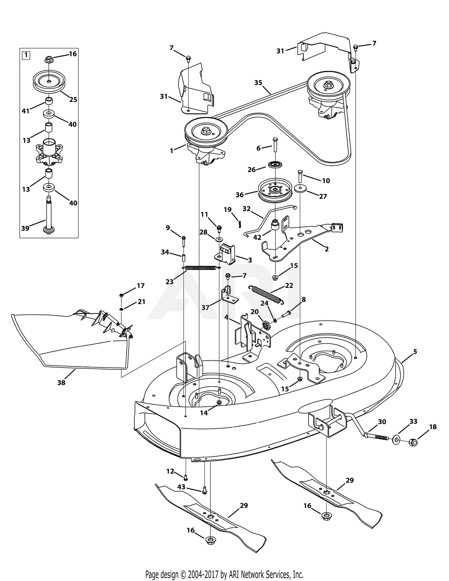 MTD 13BC76LF058 (2014) M115-38 (2014) Parts Diagram for Mower Deck 38-Inch