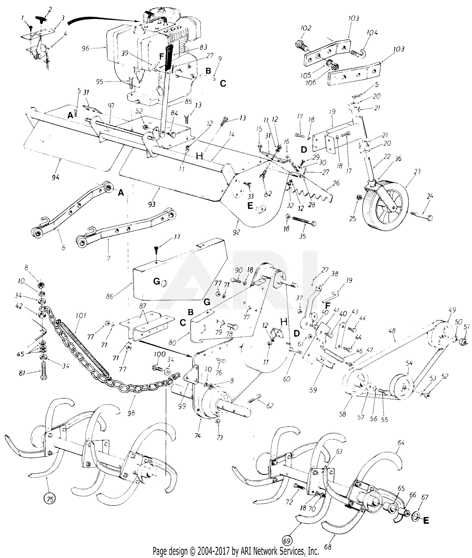 Mtd 19960s (1985) Parts Diagram For Tiller