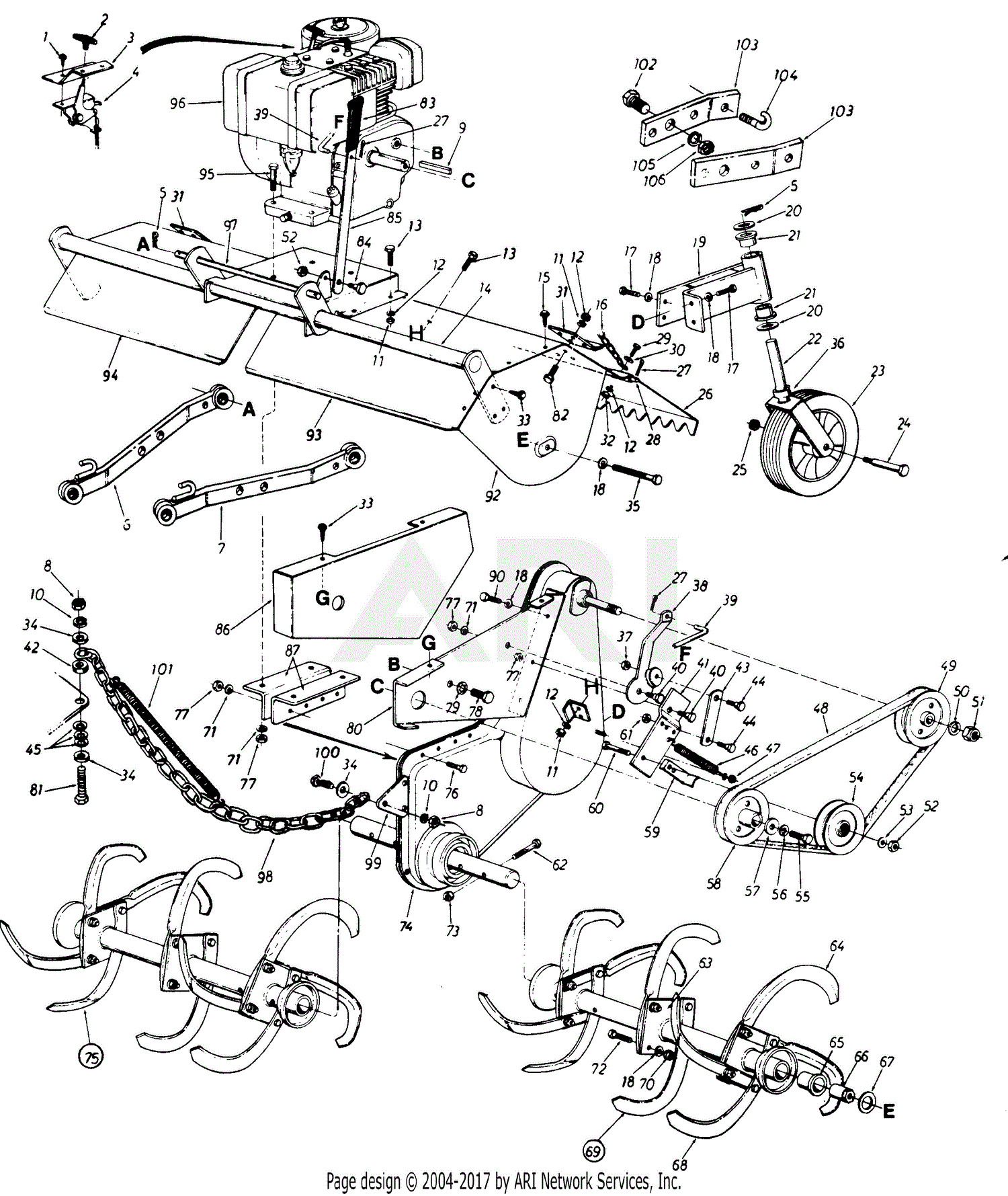 MTD MTD Mdl 317-960-105 Parts Diagram for Tiller Attachment