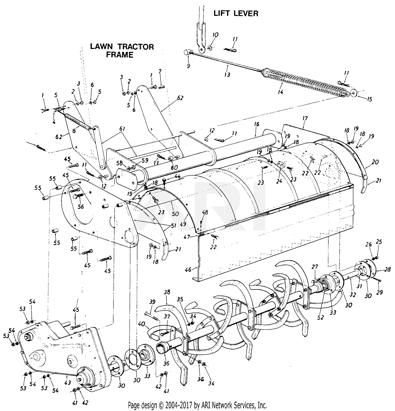 MTD 190-746-000 (1988) Parts Diagram For 28" Tiller Attachment