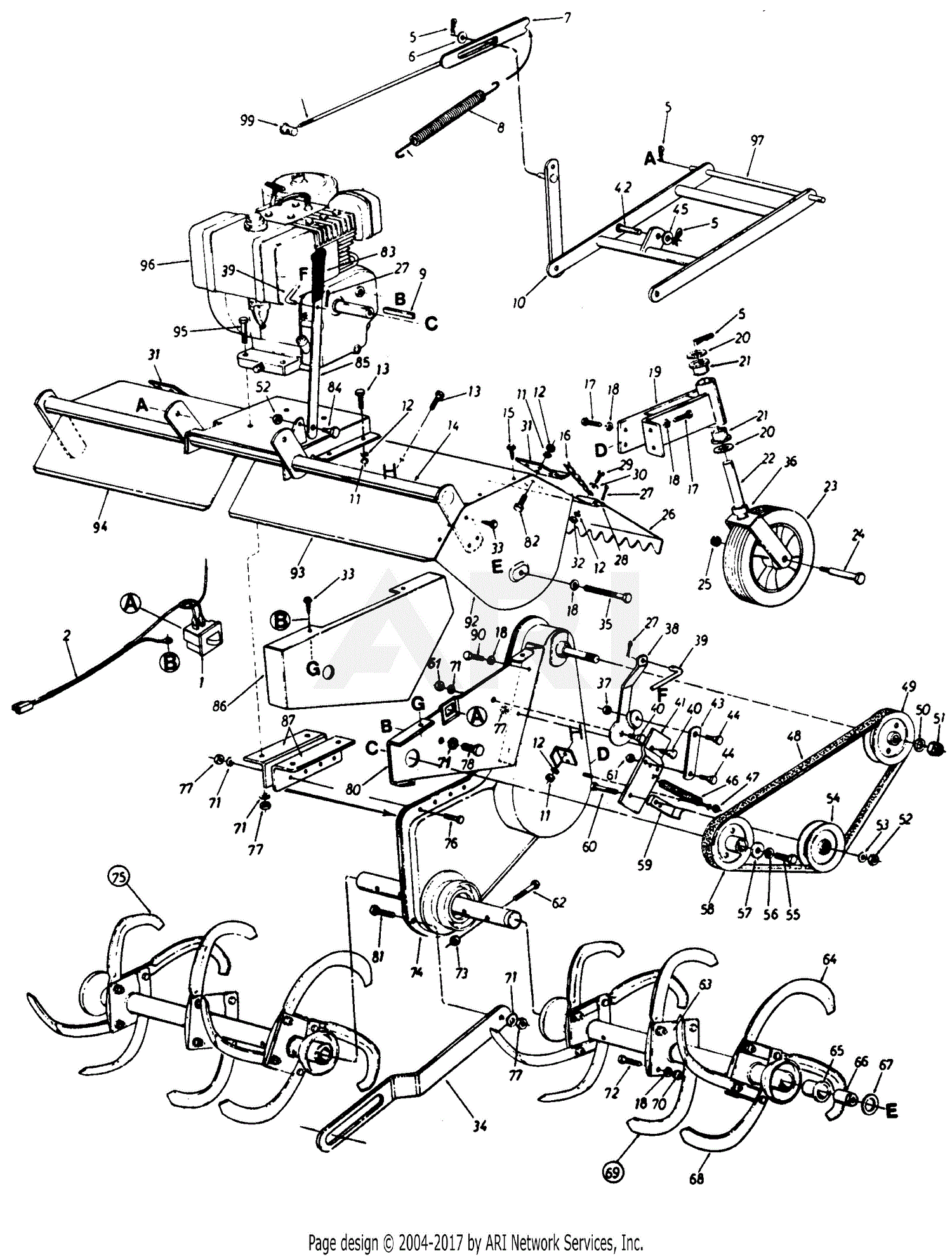 MTD 190-766-000 (1990) Parts Diagram for Tiller Attachment