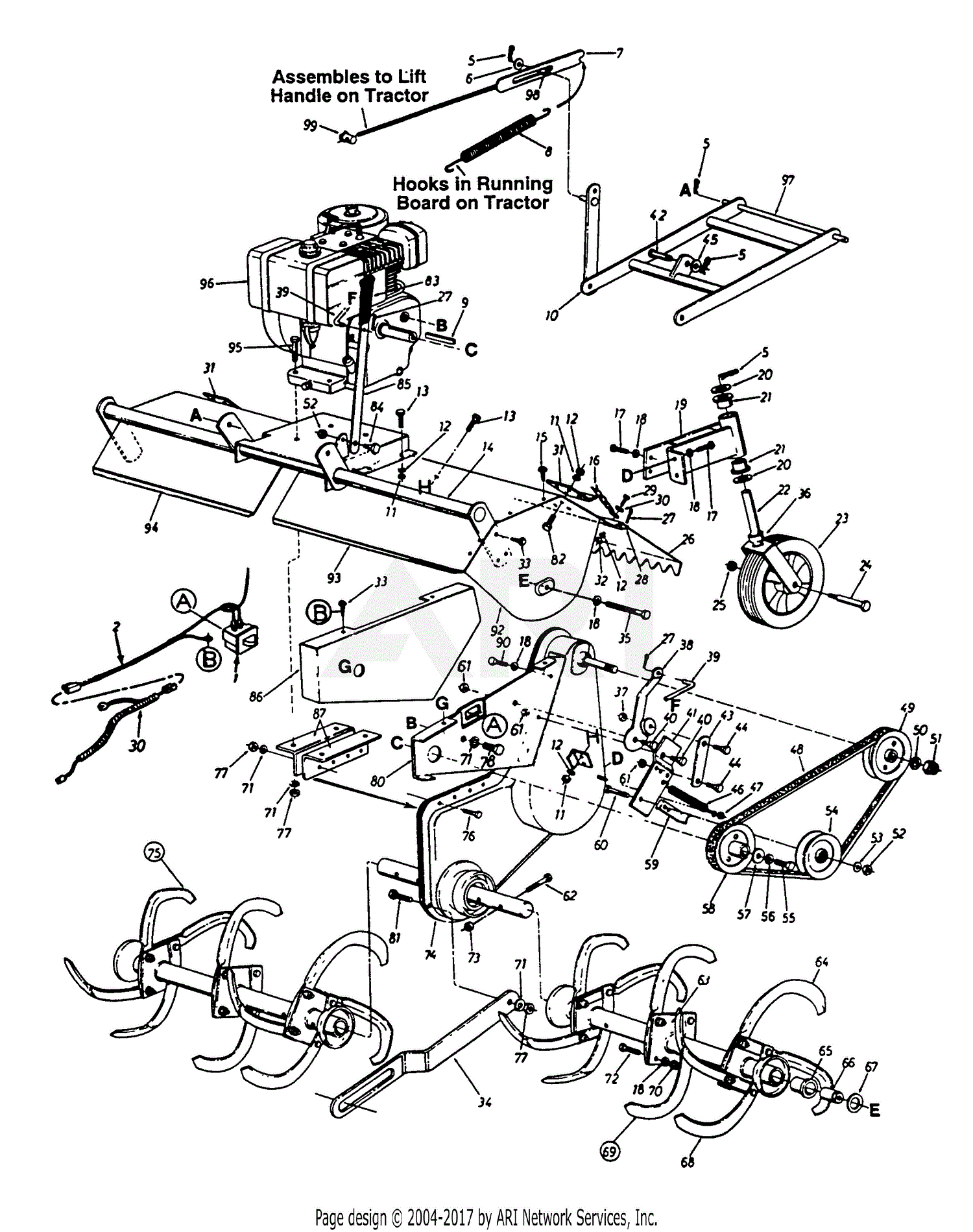 MTD 190-766-000 (1994) Parts Diagram for Tiller Attachment