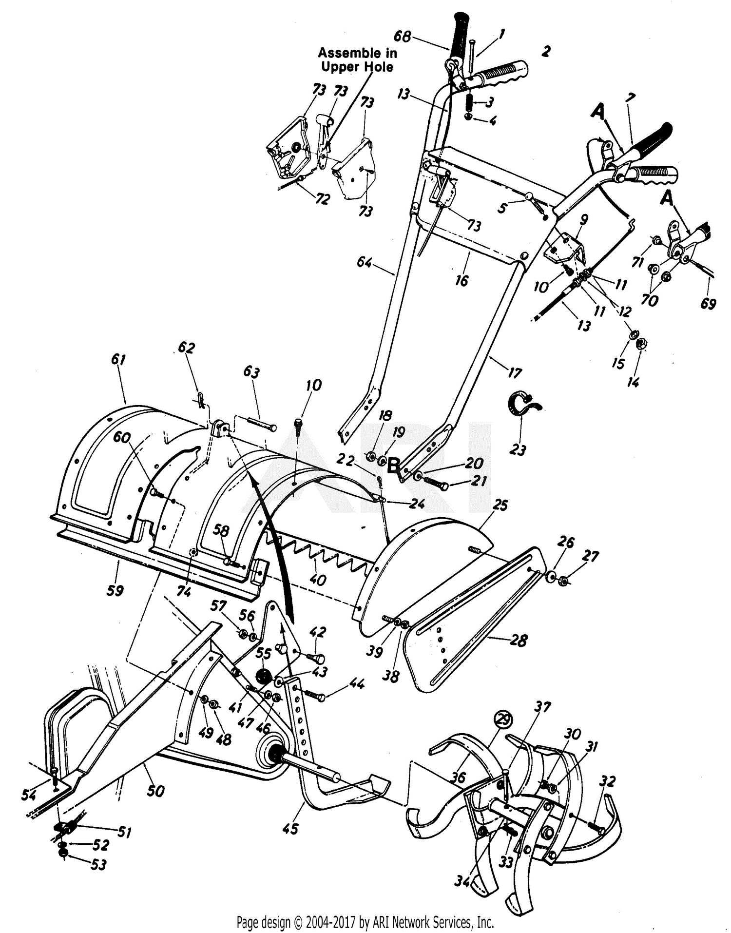 MTD 215403190 4 HP Rear Tine Tiller RB530 (1985) Parts Diagram for