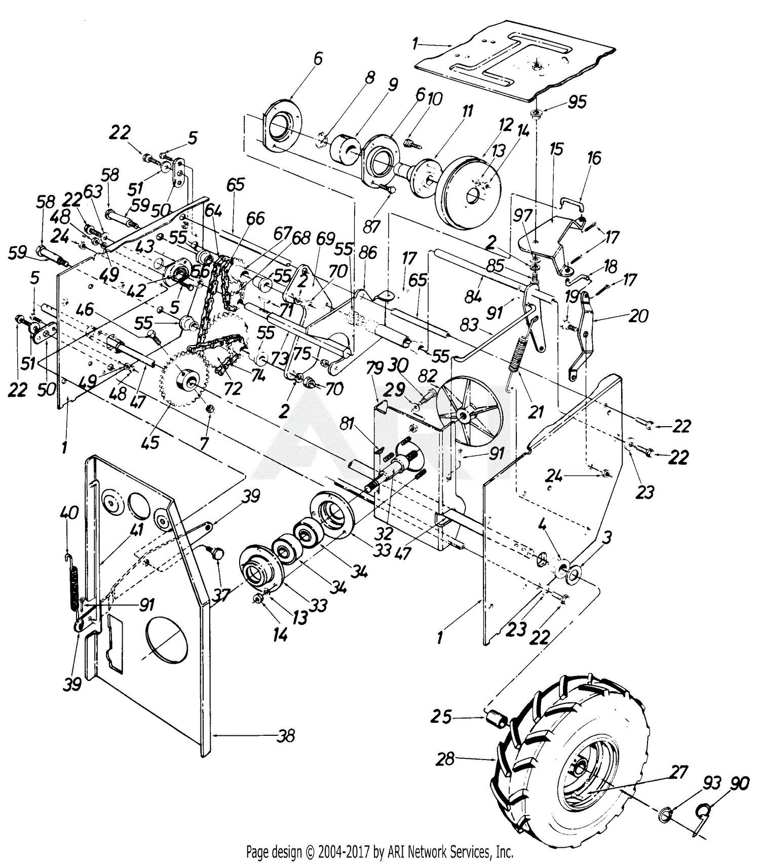 MTD 315800190 8 HP Snow Thrower (1985) Parts Diagram for Wheel Drive