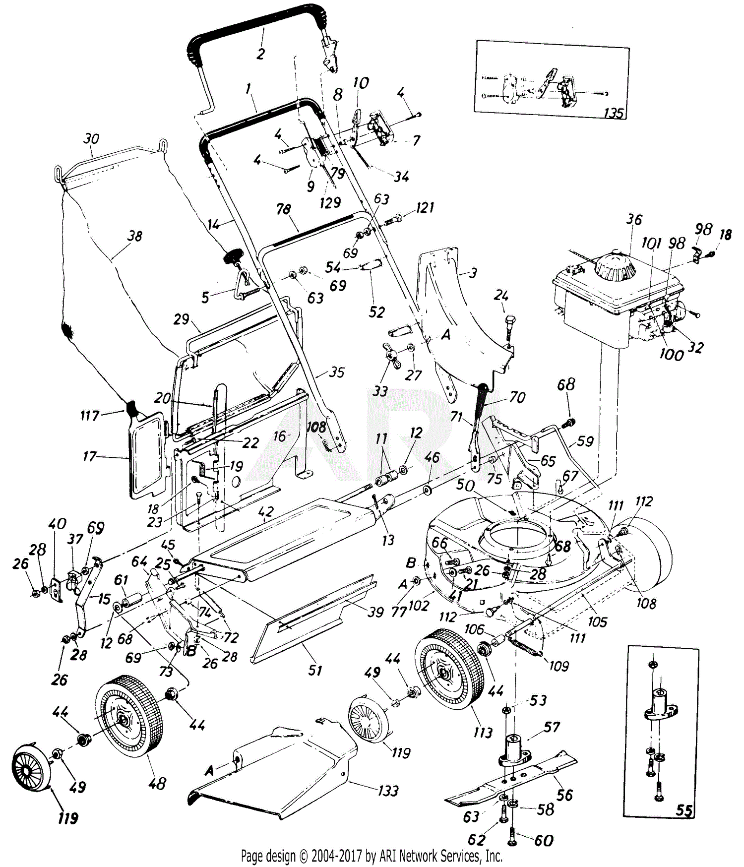 MTD 116-102-190 Lawn Boss 21 (1986) Parts Diagram for Mower Assembly 102