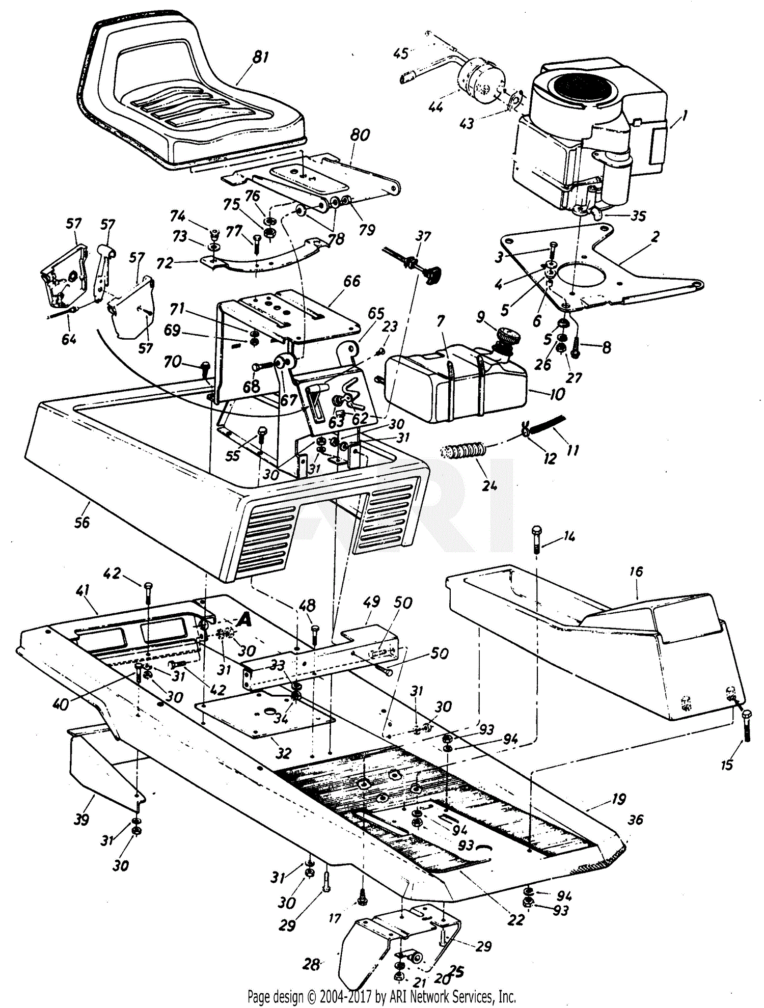 MTD 136-514-190 Yard Boss R-86 (1986) Parts Diagram for Body Assembly