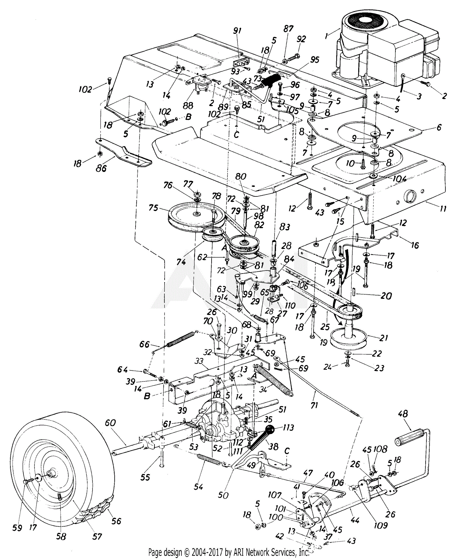 MTD 136-688-190 Yard Boss LT-112 (1986) Parts Diagram for Drive Assembly