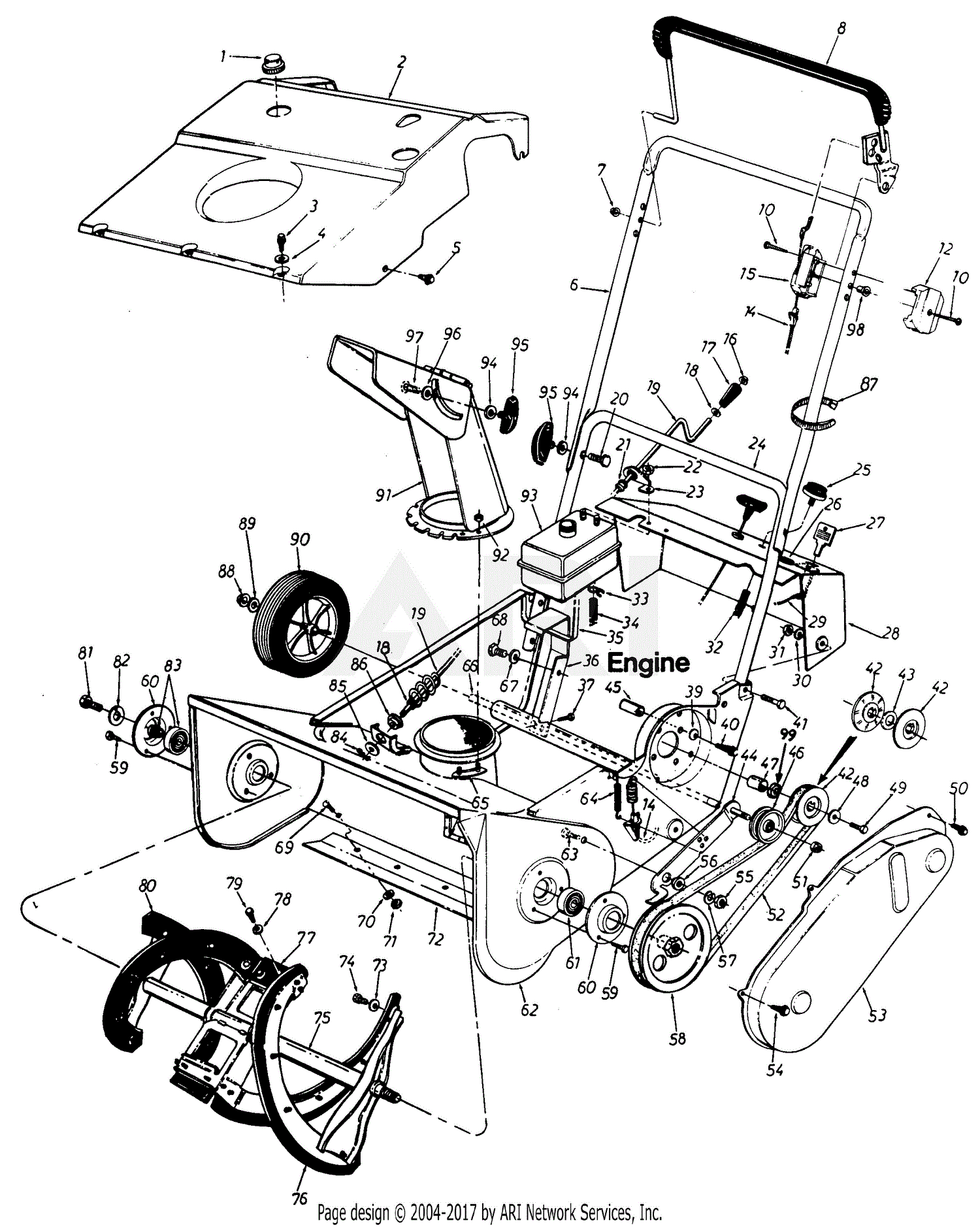 MTD 316-181-190 Snow Boss 350 (1986) Parts Diagram for Snow Thrower