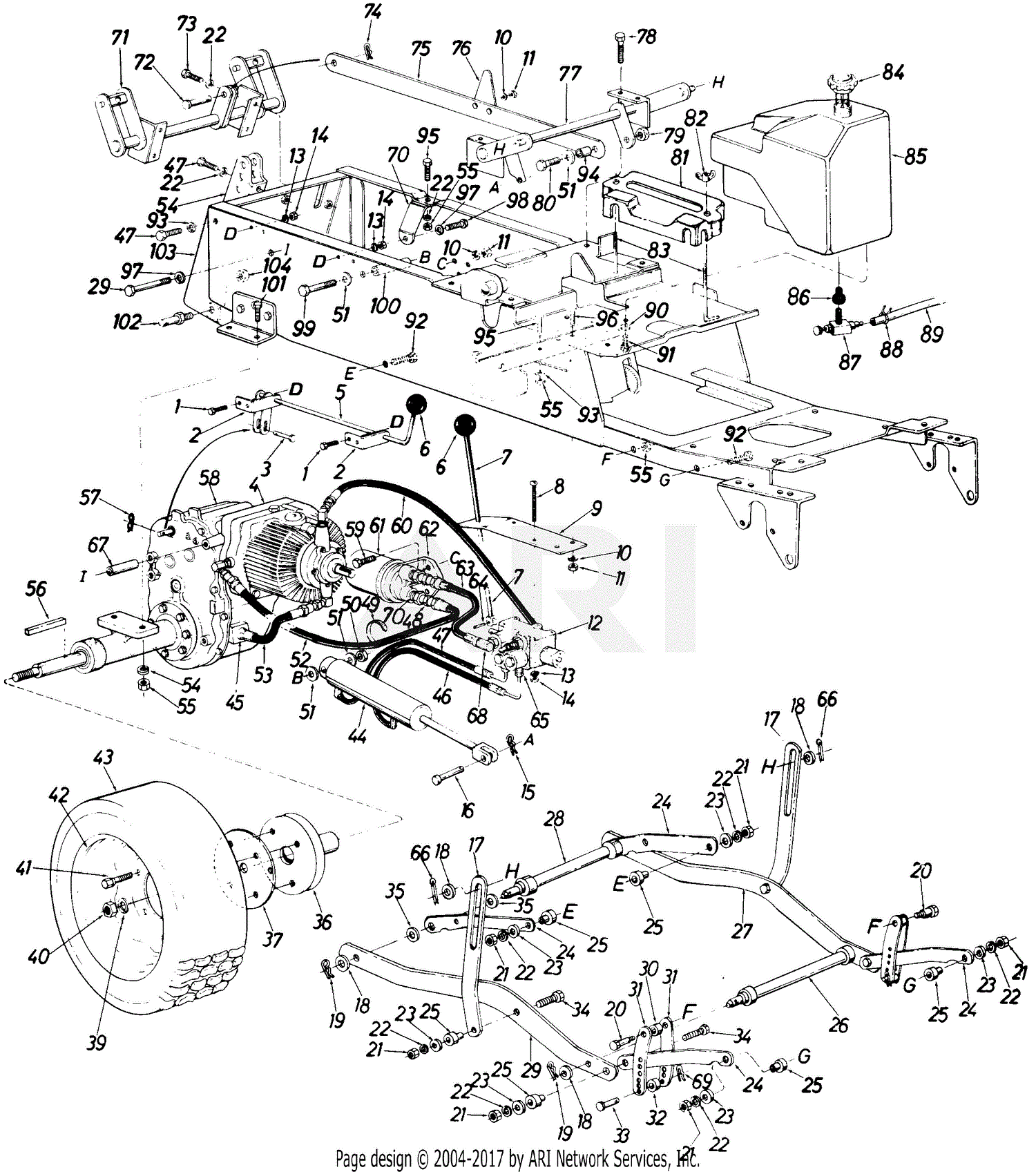 MTD 147-996-190 GT-1855 (1987) Parts Diagram for Transaxle Mounting ...