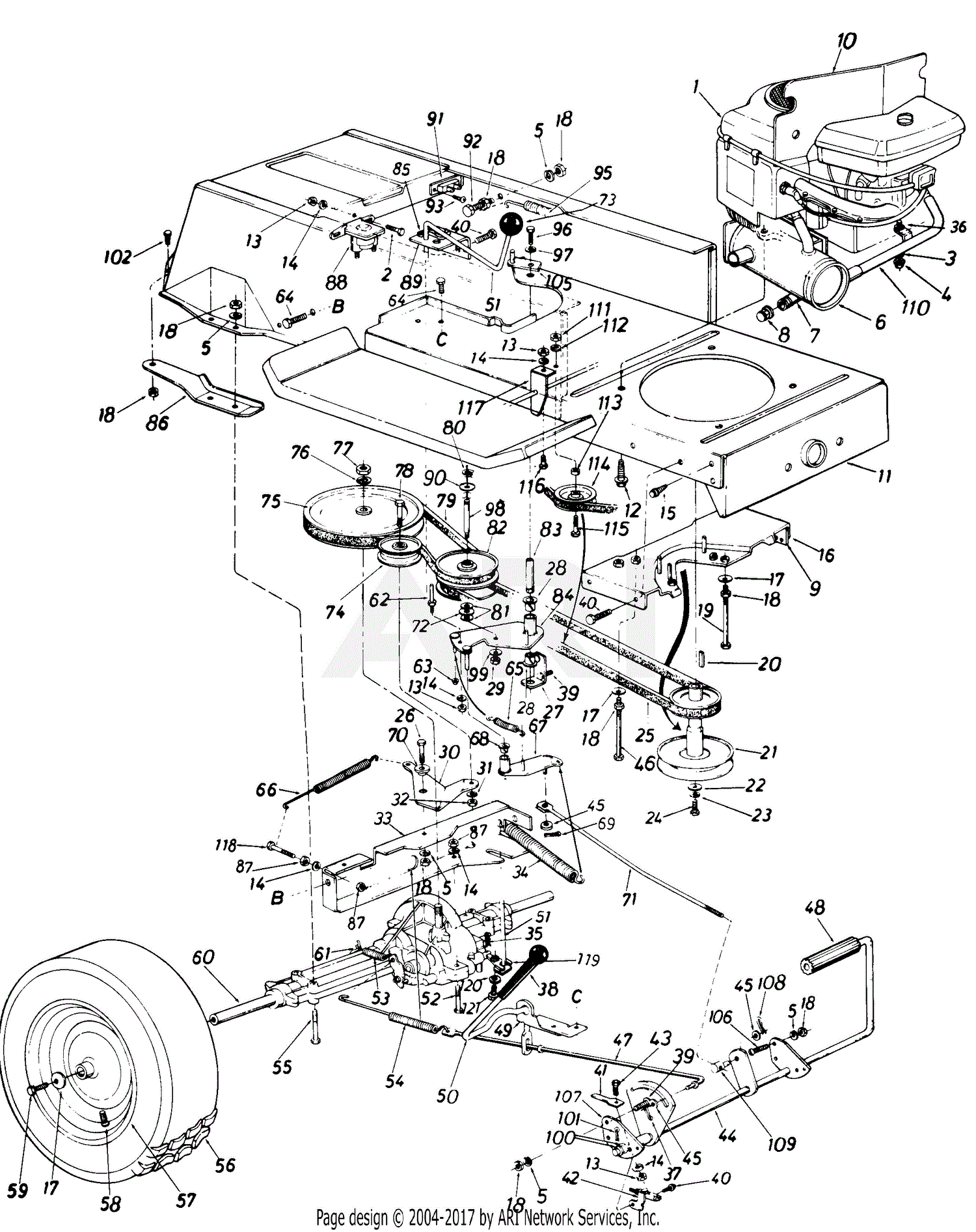 MTD 137-686-190 LT-140 (1987) Parts Diagram for Rear Drive Assembly